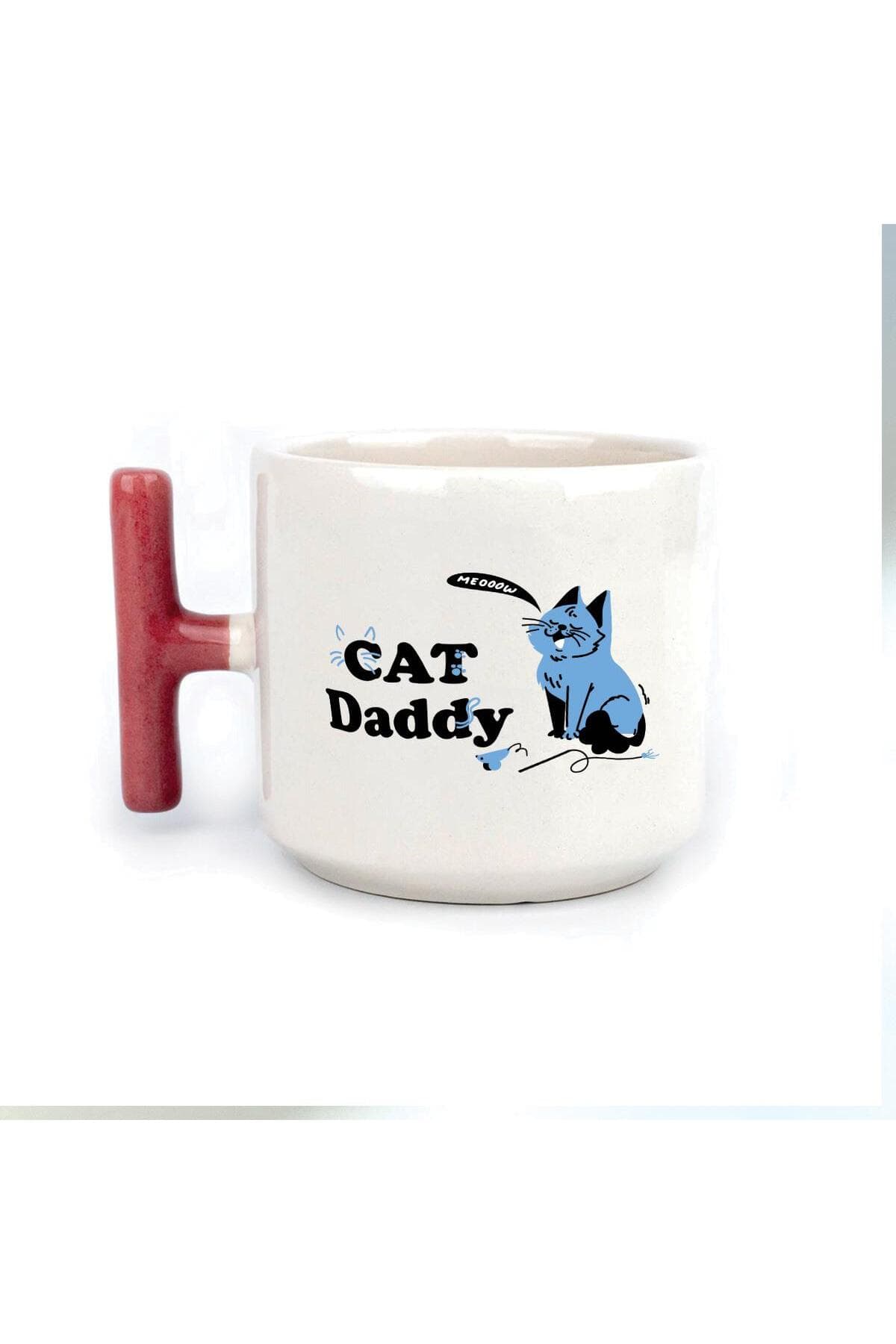 Cat Daddy Baskılı Kırmızı Kulplu T Kupa