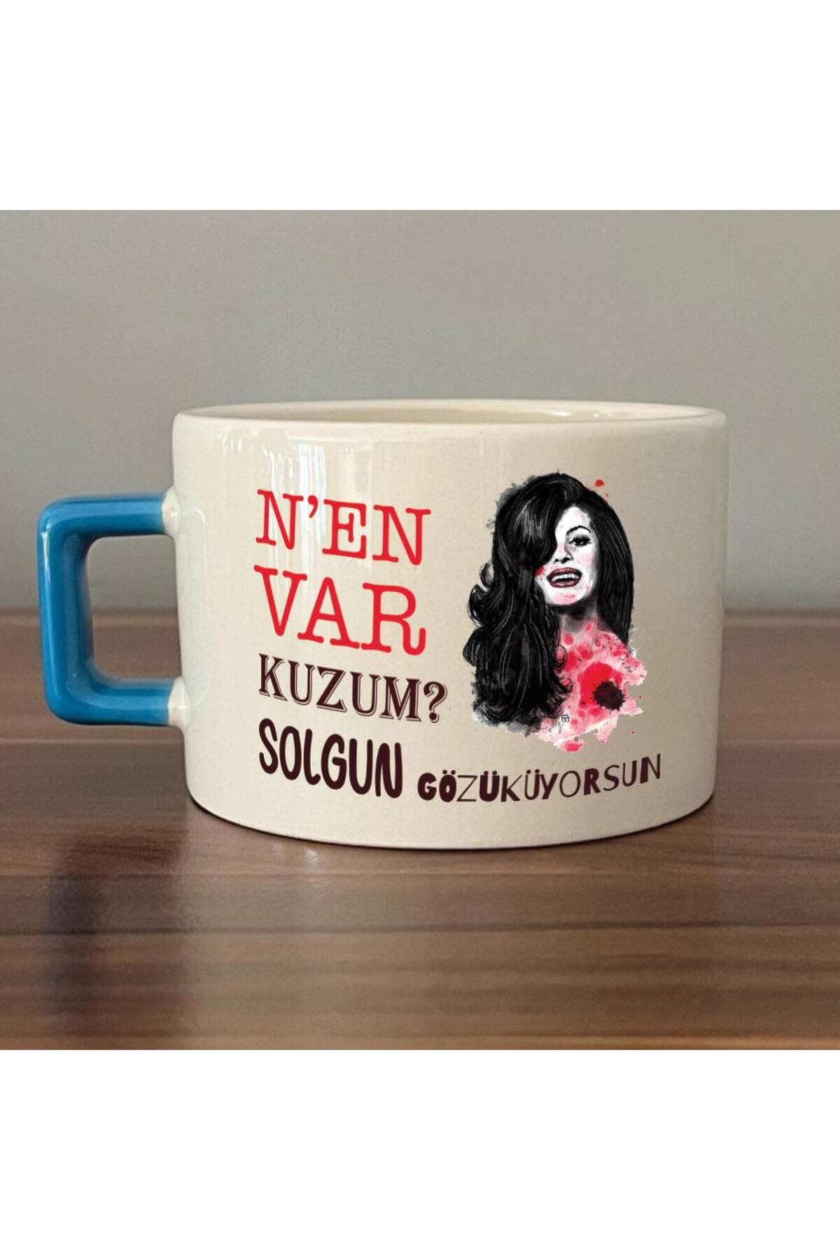 Nen Var Kuzum? Baskılı Mavi Kulplu Kare Espresso Fincanı