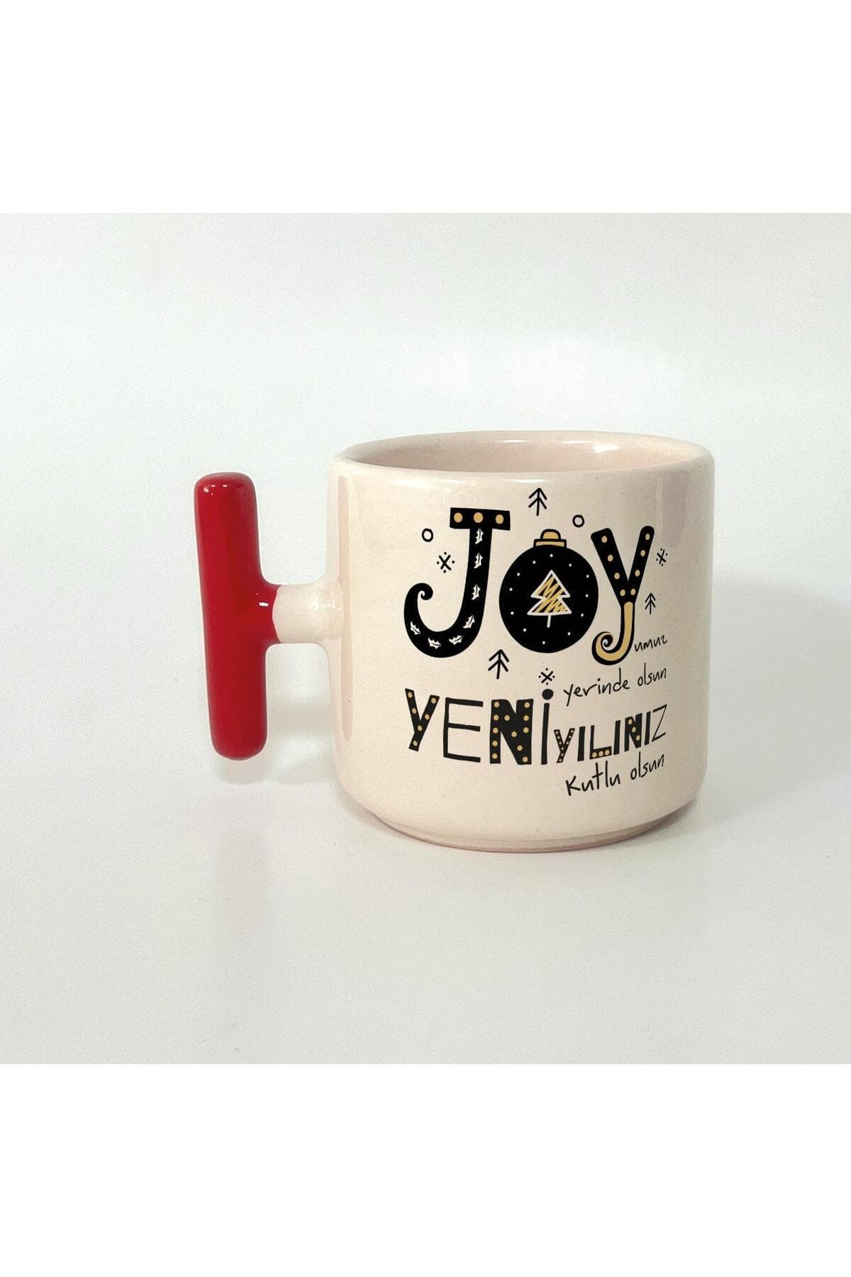 Joyumuz Yerinde Olsun Baskılı Kırmızı Kulplu T Yılbaşı Kupası