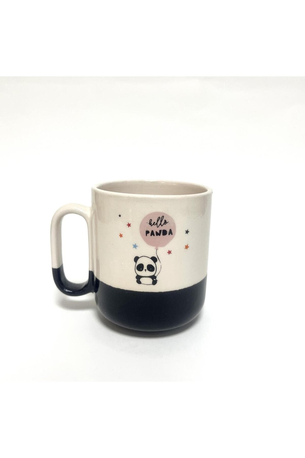 Hello Panda Çift Baskılı Siyah Kulplu Arya Kupa