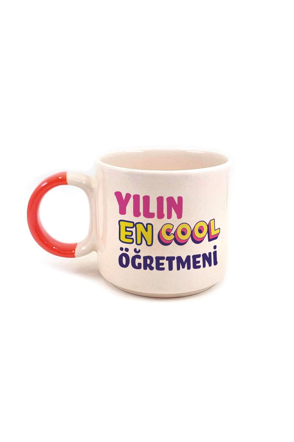 Yılın En Cool Öğretmen Baskılı Kırmızı Kulplu P Öğretmenler Günü Kupa