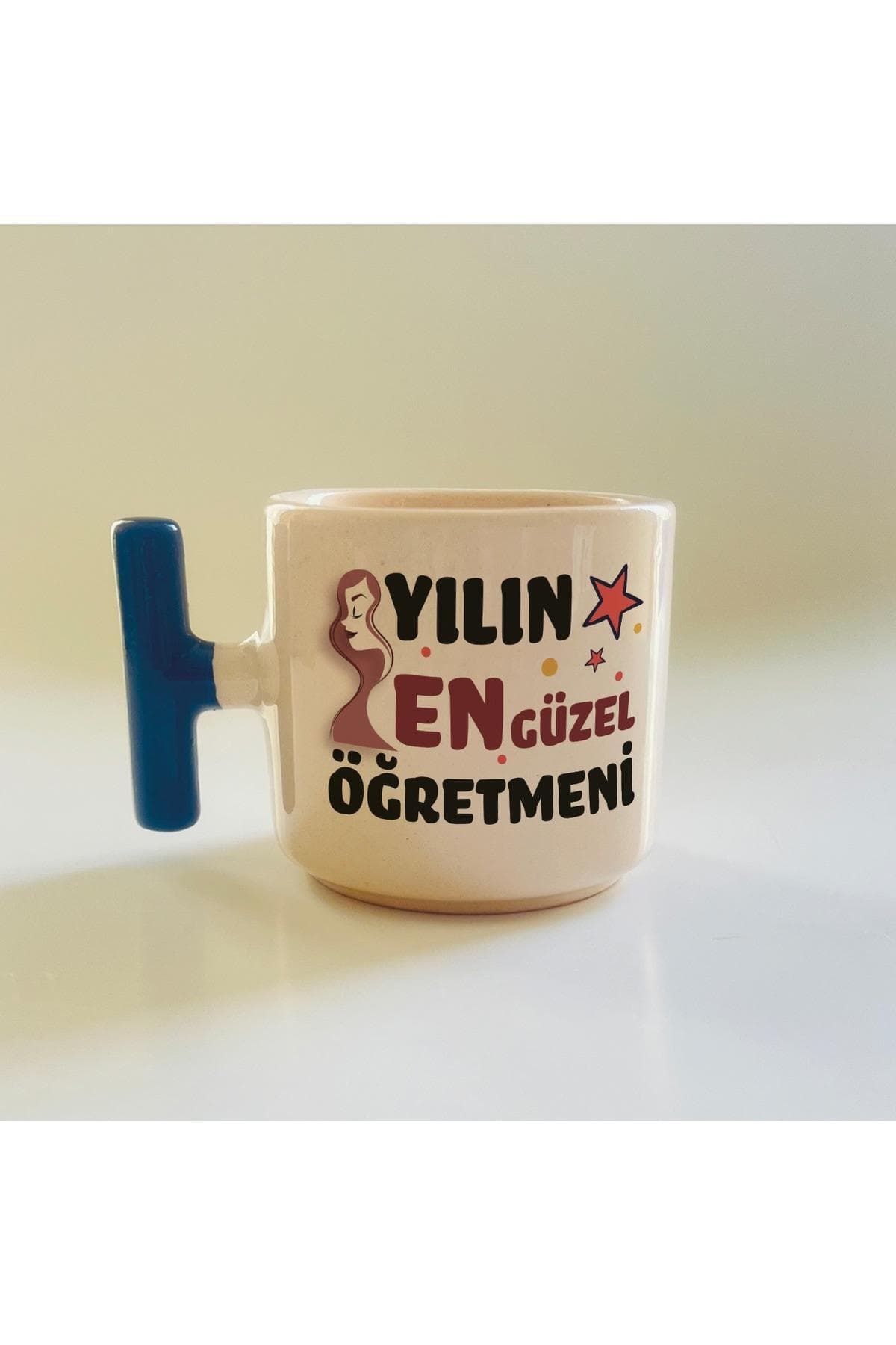 Yılın En Güzel Öğretmeni Baskılı Öğretmenler Günü Mavi Kulplu T Kupa