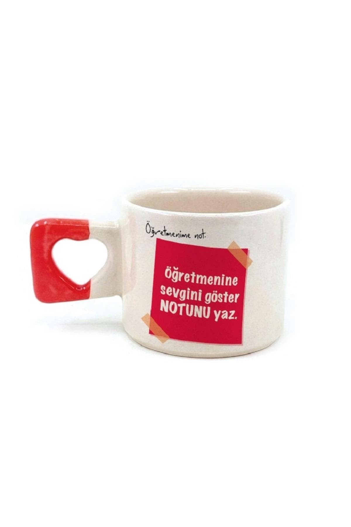 Kişiye Özel Öğretmene Notunuzu Siz Oluşturun Kırmızı Kulplu Kalp Kupa