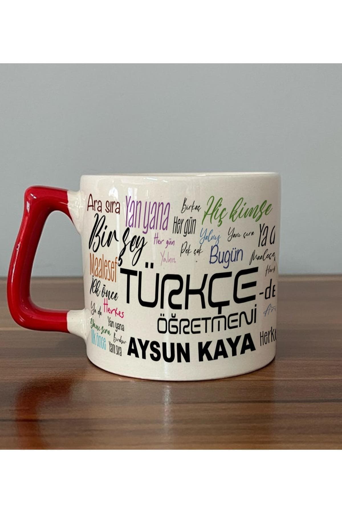 Kişiye Özel Türkçe Öğretmeni Baskılı Kırmızı Kulplu Prime Kupa