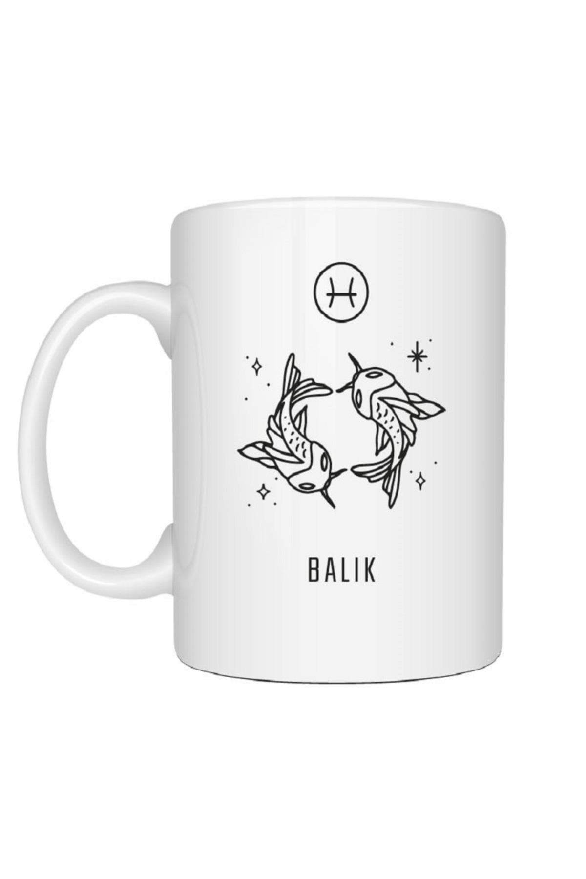 Kişiye Özel Balık Burcu ve İsimli Beyaz Kupa