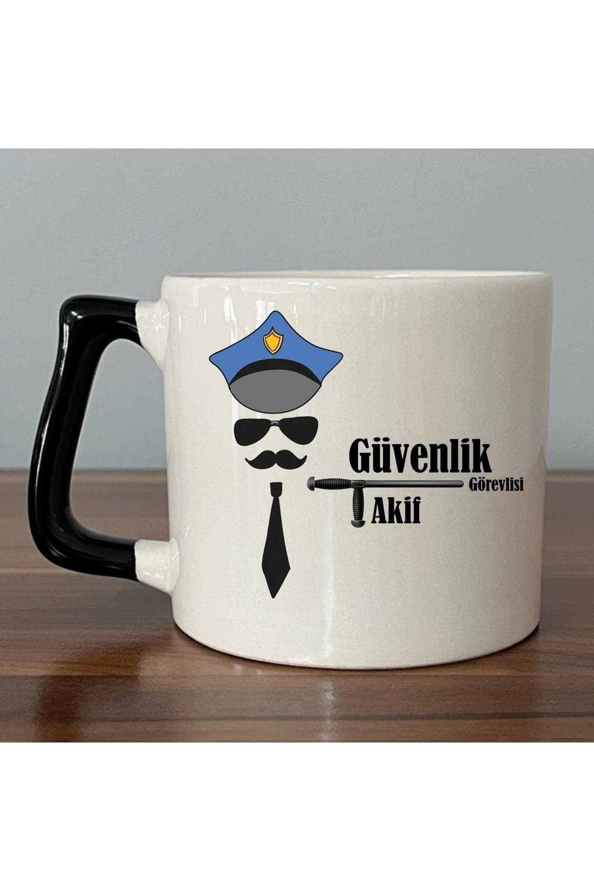 Kişiye Özel Güvenlik Görevlisi Baskılı Siyah Kulplu Prime Kupa