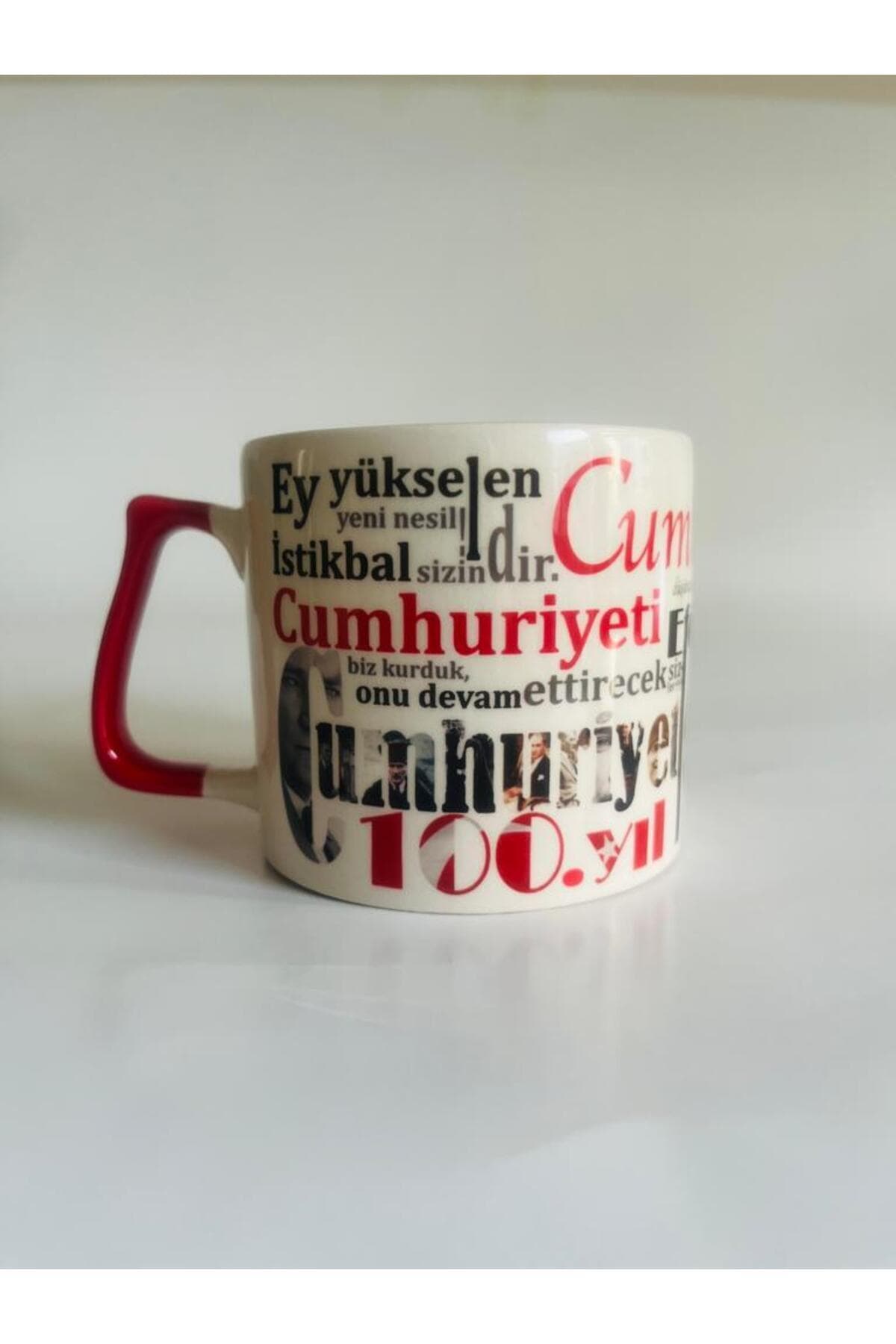100.Yıl Cumhuriyet Baskılı Kırmızı Kulplu Prime Kupa
