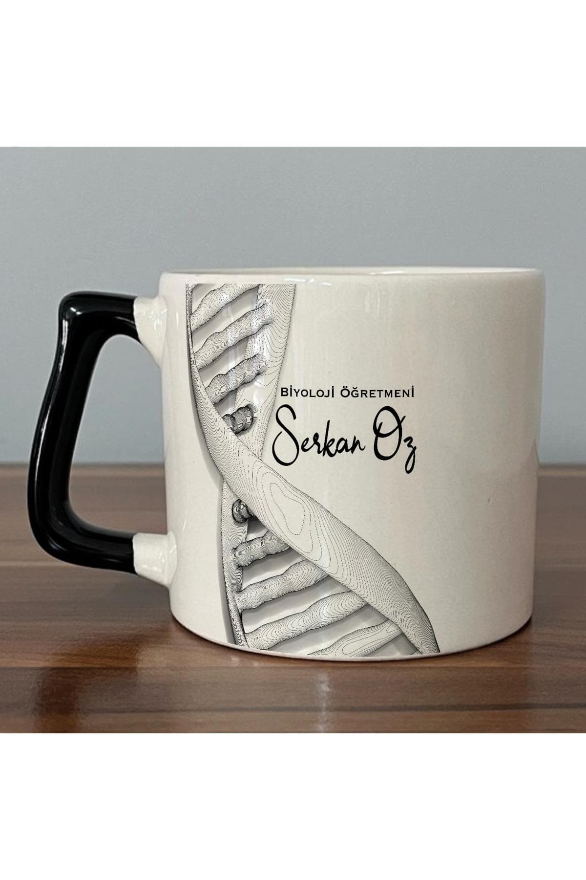 Kişiye Özel Gravür DNA Sarmalı Biyoloji Öğretmeni Siyah Kulplu Prime Kupa