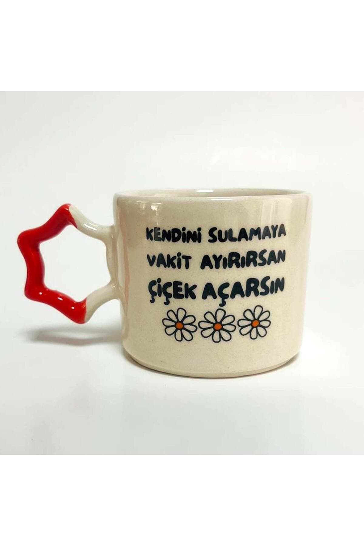 Çiçek Açarsın Baskılı Turuncu Yıldız Kulplu Kupa