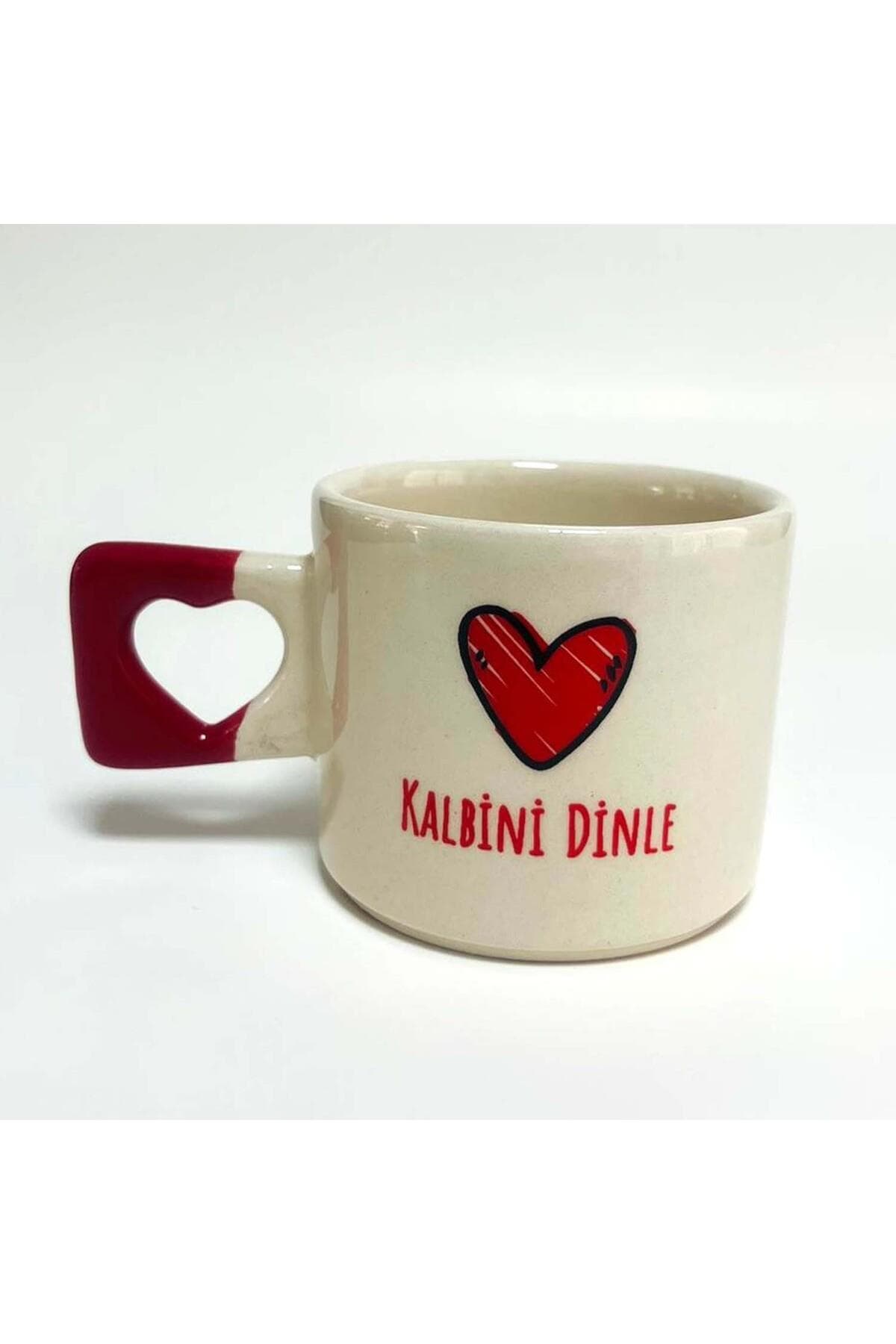 Kalbini Dinle Baskılı Kırmızı Kalp Kulplu Kupa