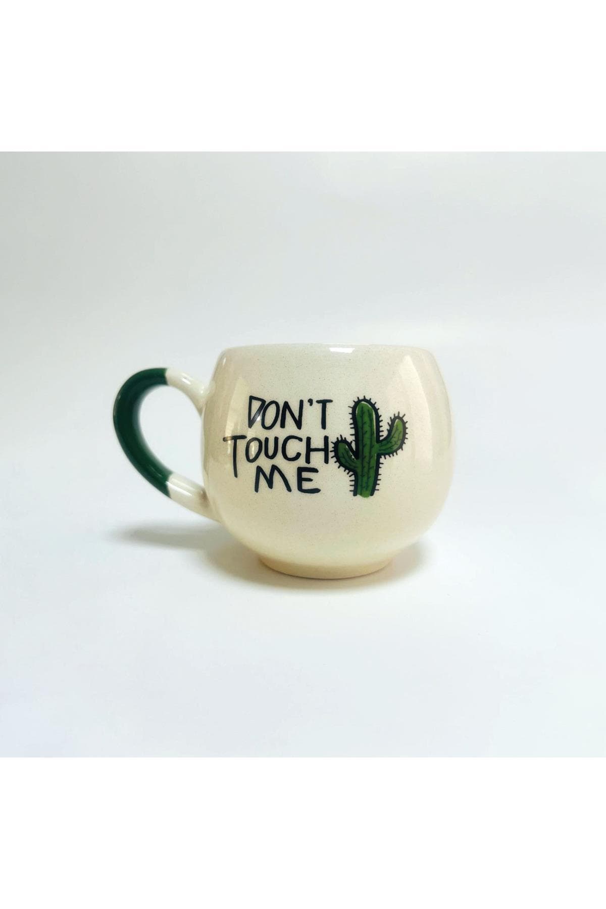 Don't Touch Me Baskılı Yeşil Kulplu Balon Kupa