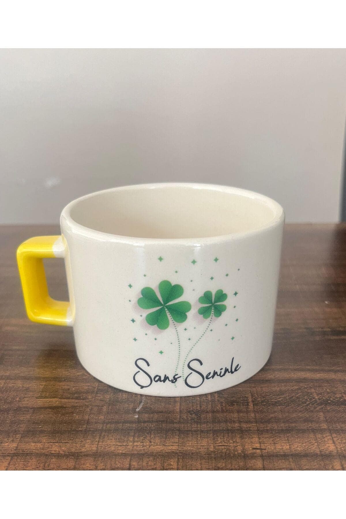 Şans Seninle Baskılı Sarı Kulplu Kare Espresso Fincanı