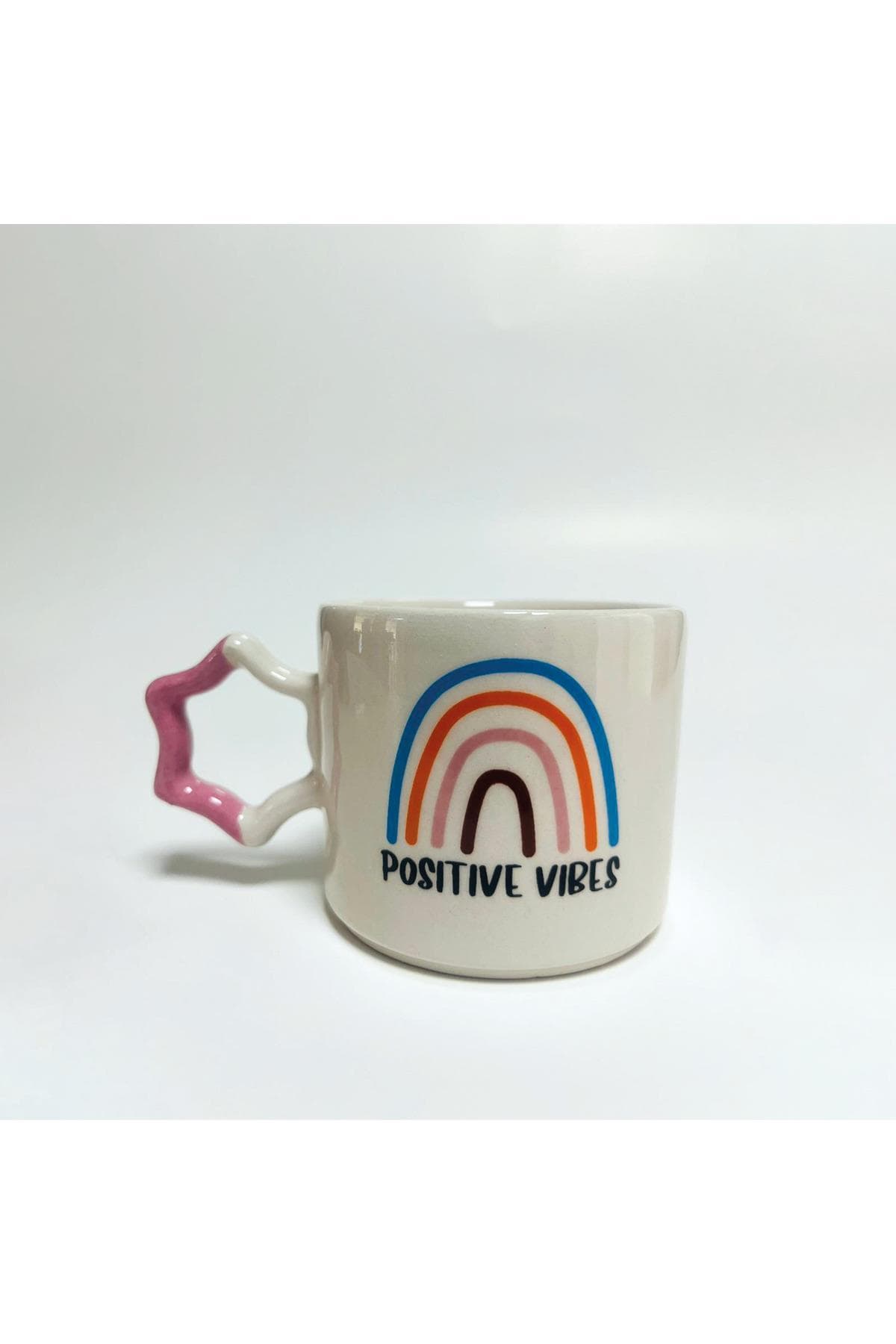 Positive Vibes Baskılı Pembe Yıldız Kulplu Kupa