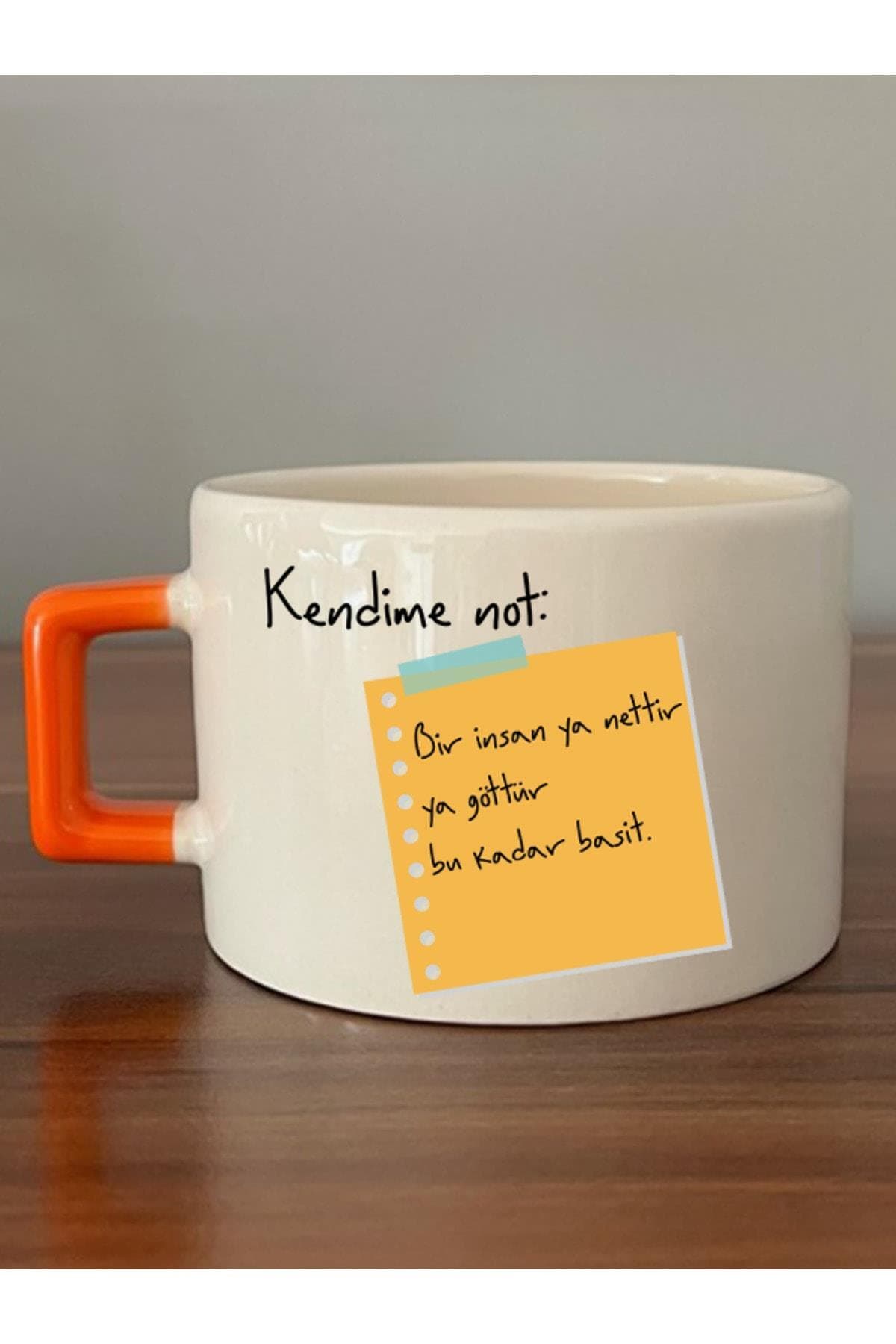 Kendime Not: İnsan Ya Nettir Ya Göttür Turuncu Kare Espresso Fincanı