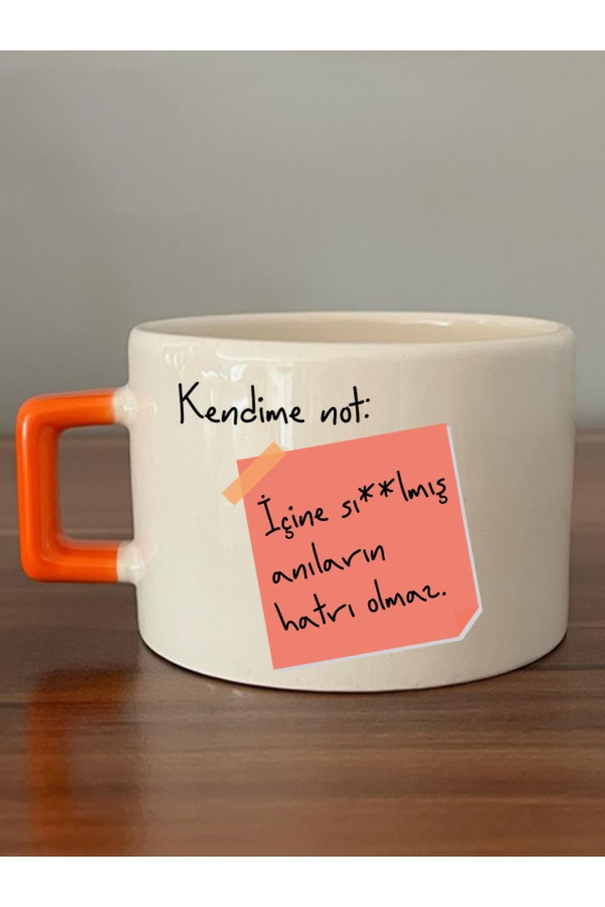 Kendime Not: Içine Sı**lmış Anıların Hatır Olmaz Baskılı Turuncu Kulplu Kare Espresso Fincanı