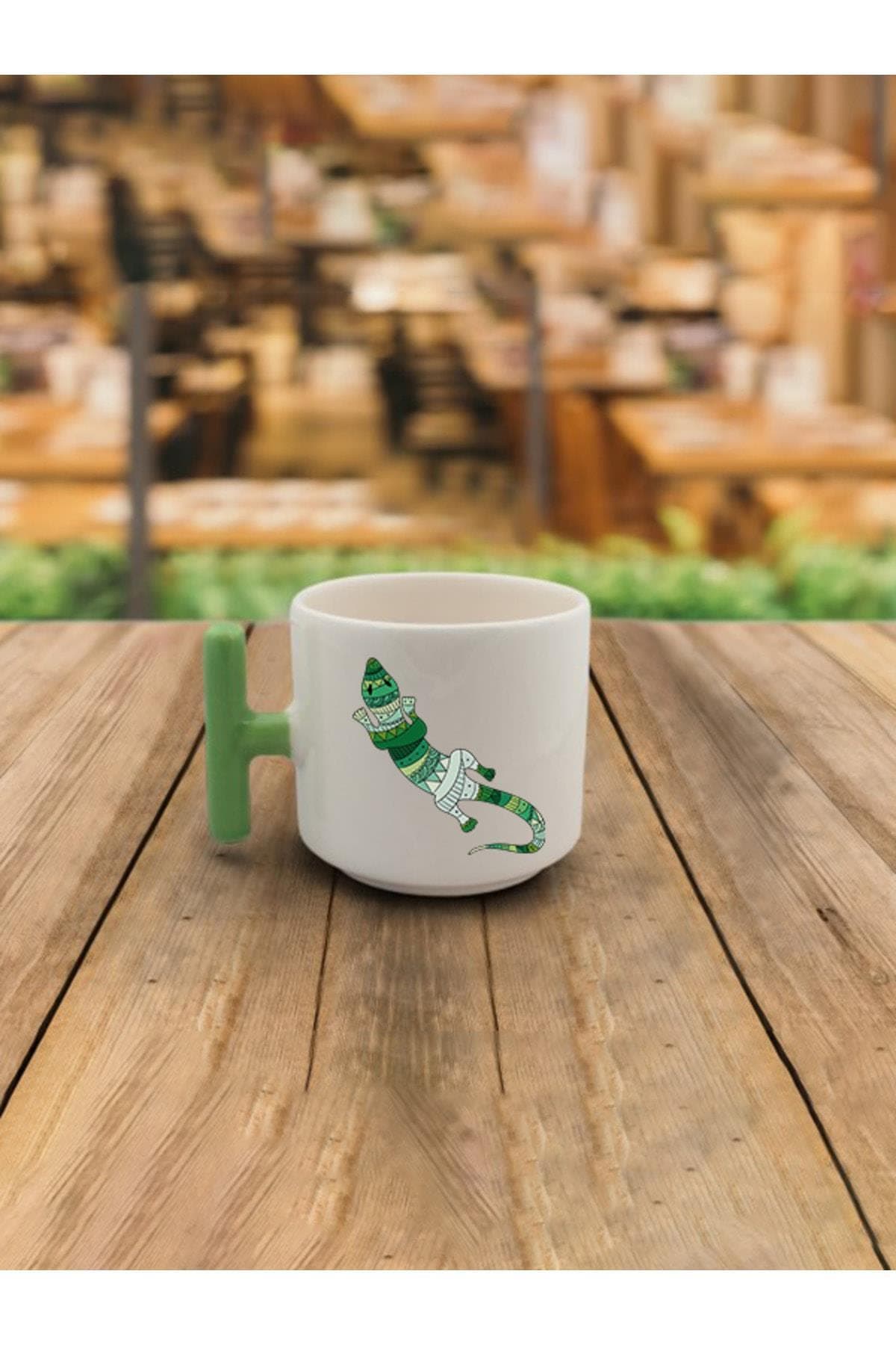 Latte Fincanı Timsah Baskılı Yeşil Kulplu T Kupa