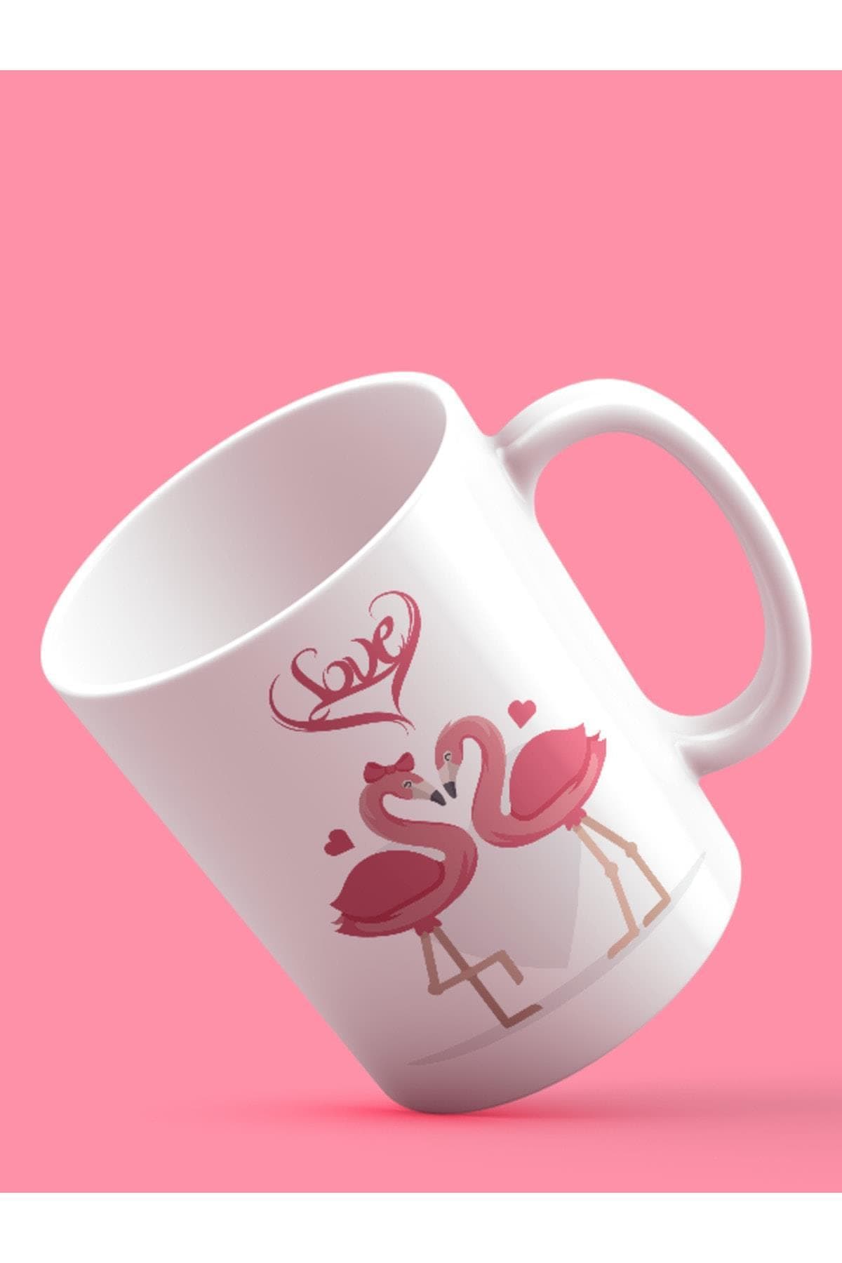 Love Flamingolar Tasarım Baskılı Beyaz Kupa