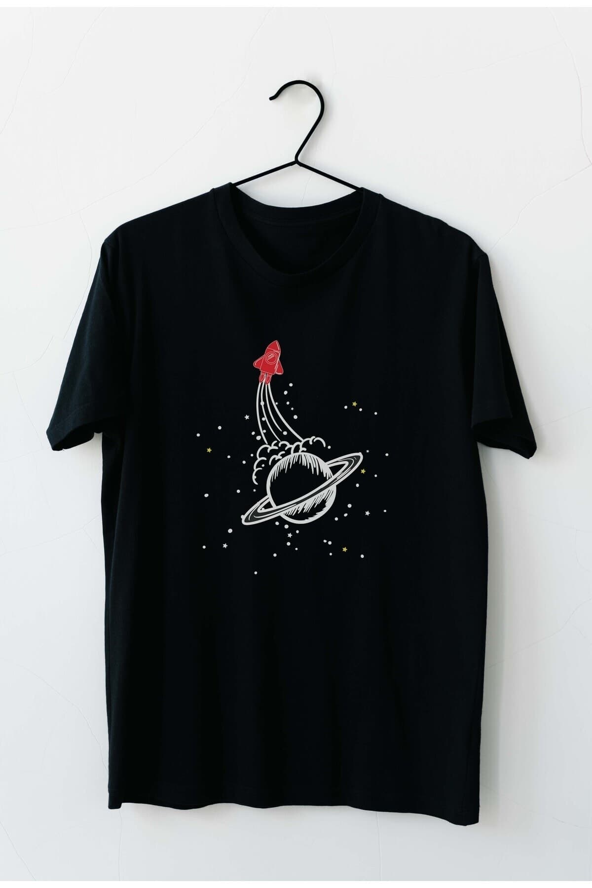 Gezegen ve Uzay Mekiği Tasarım Baskılı Erkek Tshirt - XXL