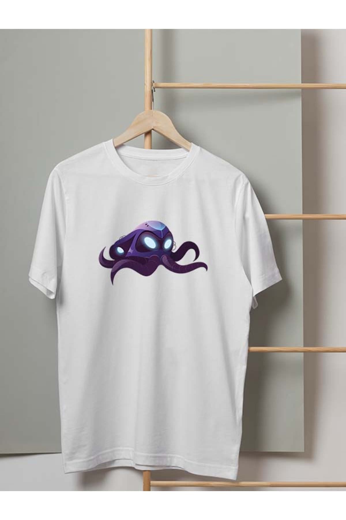 Mor Ahtapot Tasarım Baskılı Erkek Tshirt - XXL