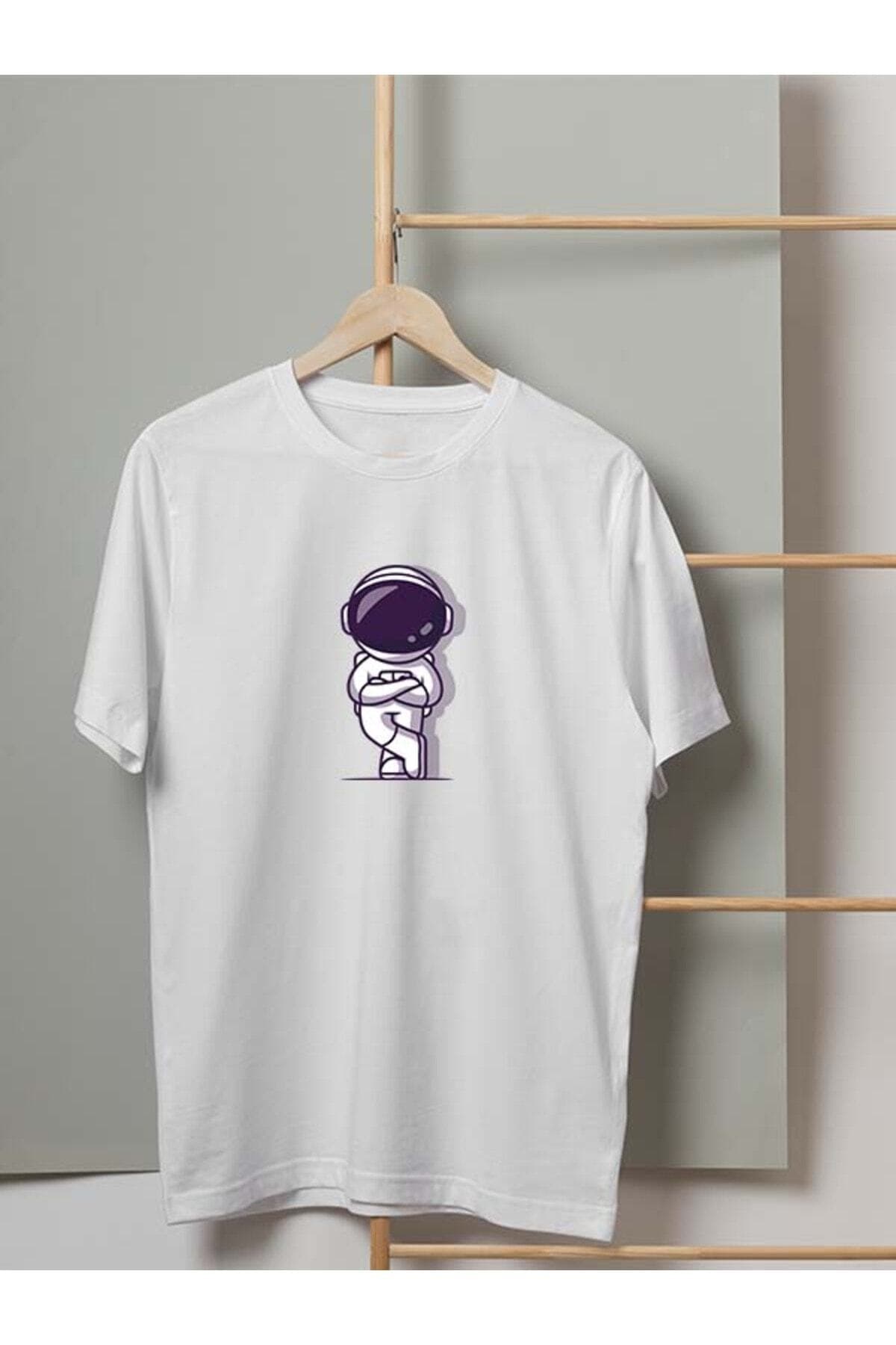 Astronot Pozu Tasarım Baskılı Erkek Tshirt - M