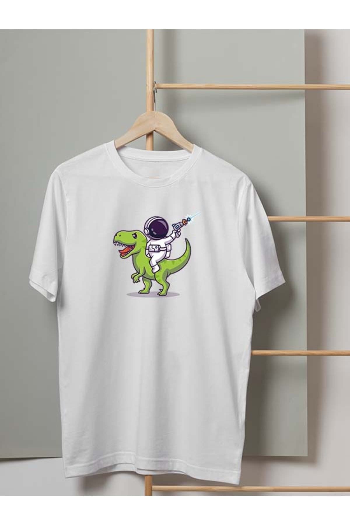 Dinazorlu Astronot Tasarım Baskılı Erkek Tshirt - XL