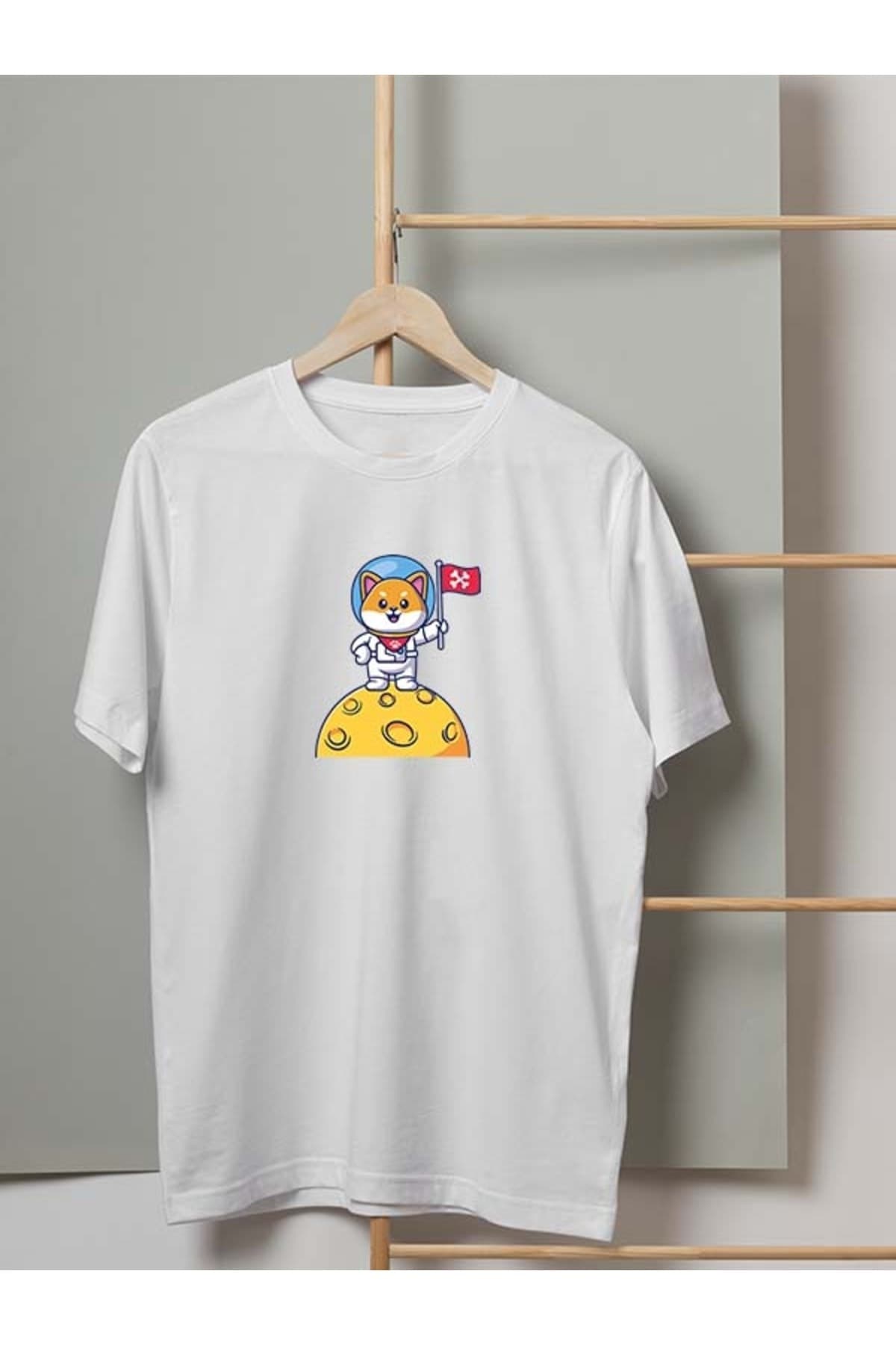 Astronot Kedi Tasarım Baskılı Erkek Tshirt - XL