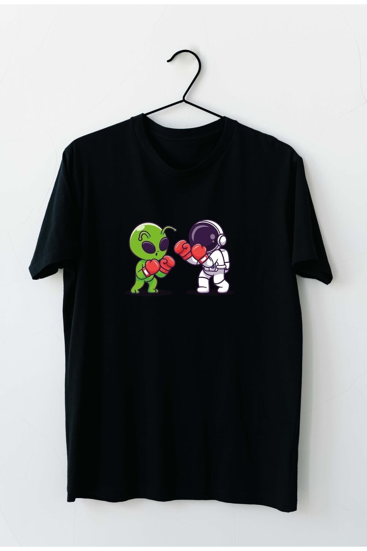 Astronot Uzaylı Boks Tasarım Baskılı Erkek Tshirt - XL