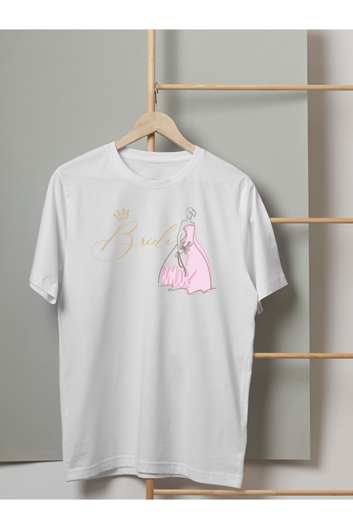 Bride Pembe Gelin Baskılı Tasarım Tshirt - L