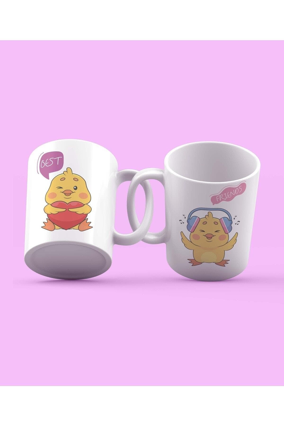 Best Friends Civciv Tasarım 2'li Beyaz Set Kupa