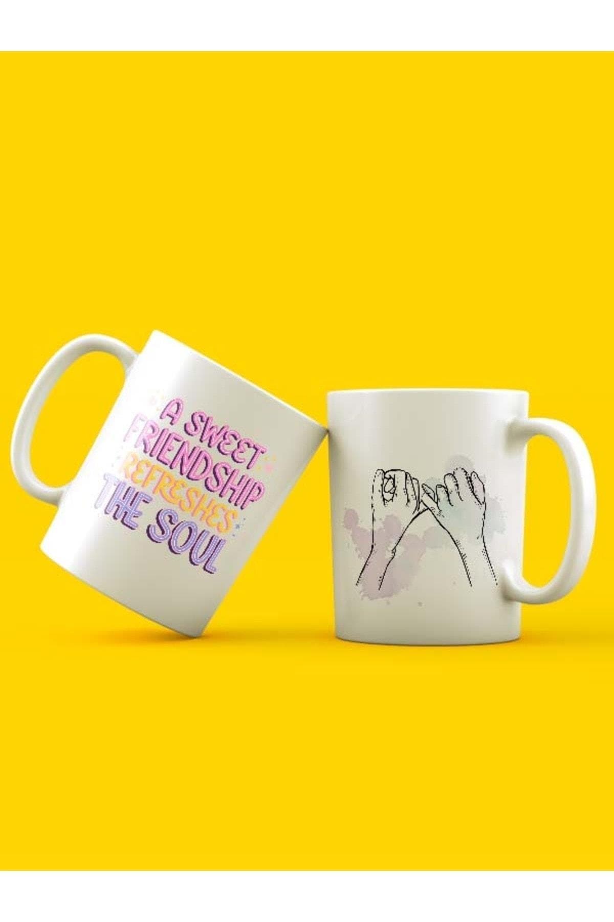 Best Friends Refreshes The Soul Tasarım 2'li Beyaz Set Kupa