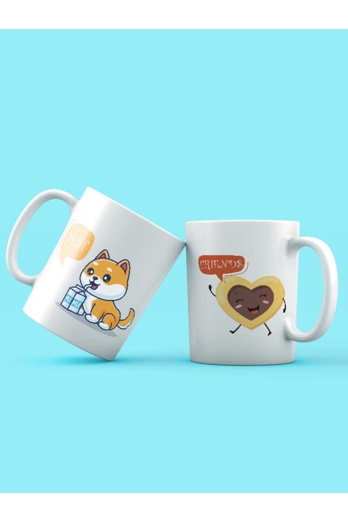 Best Friends Süt Kurabiye Tasarım 2'li Beyaz Set Kupa