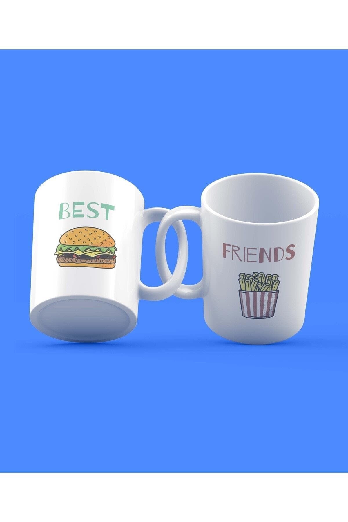 Best Friends Hamburger Patates Tasarım 2'li Beyaz Set Kupa