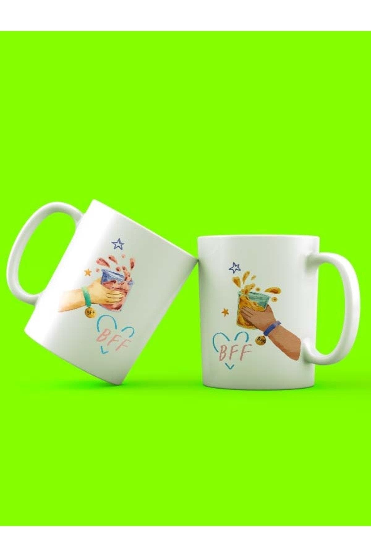 Best Friends Forever Bff Içecekli Tasarım 2'li Beyaz Kupa Seti