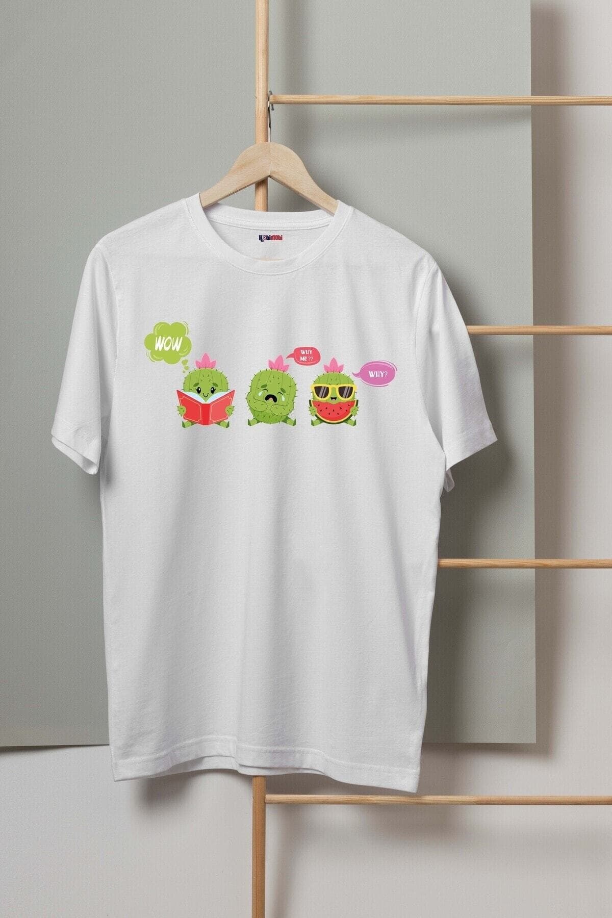 Wow Why Kaktüsler Tasarım Baskılı Kadın Tshirt - M