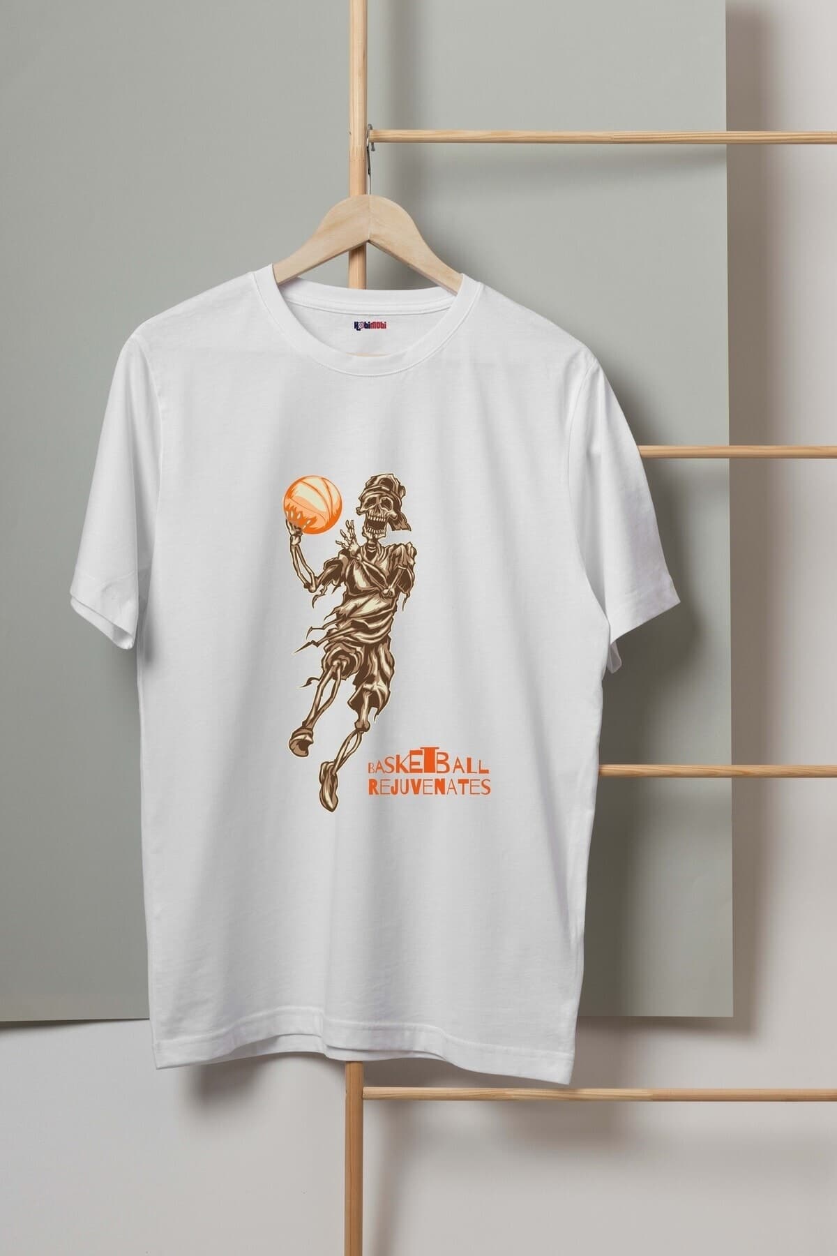 İskelet Basketi Tasarım Baskılı Erkek Tshirt - S