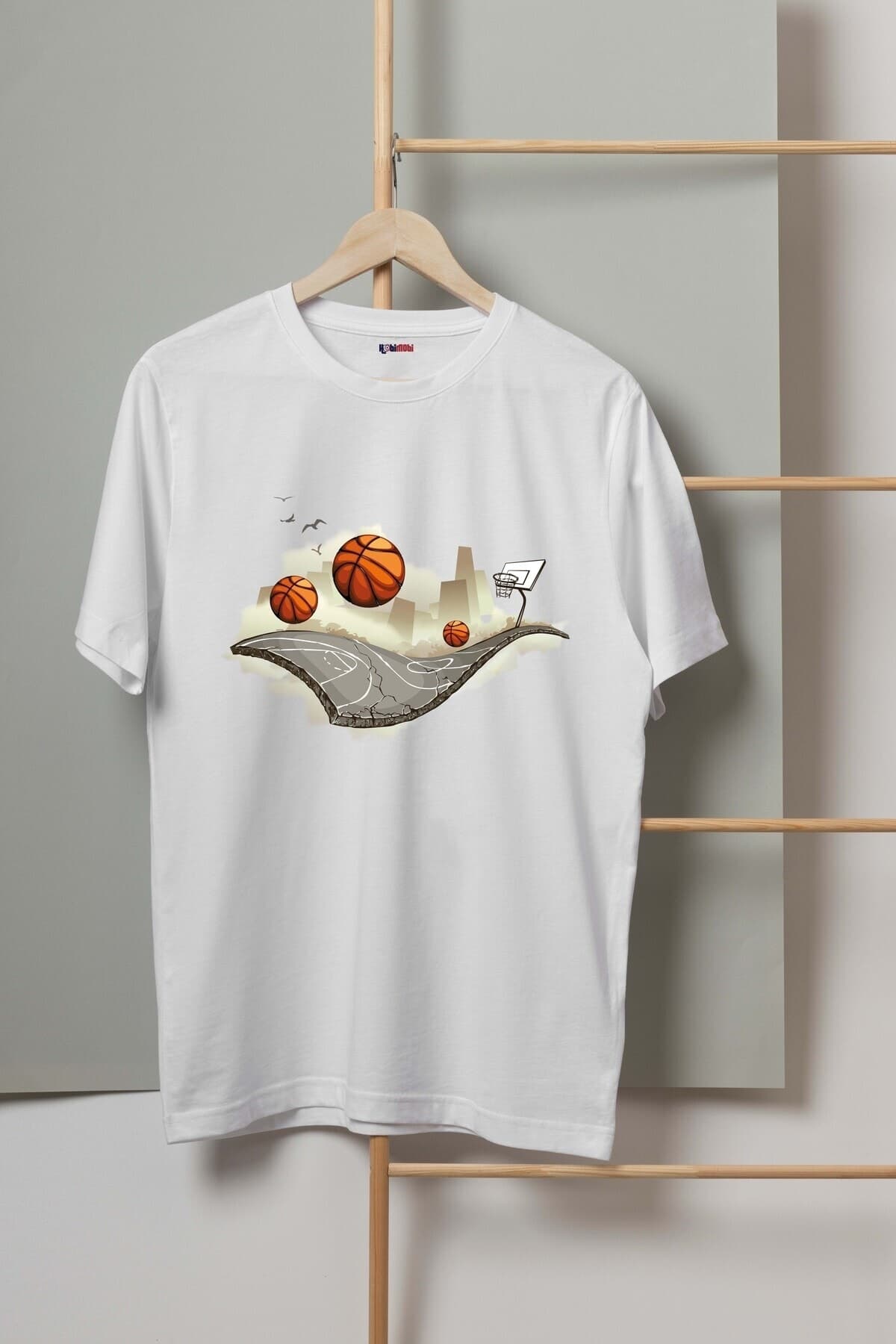Basket Sahası Tasarım Baskılı Erkek Tshirt - S