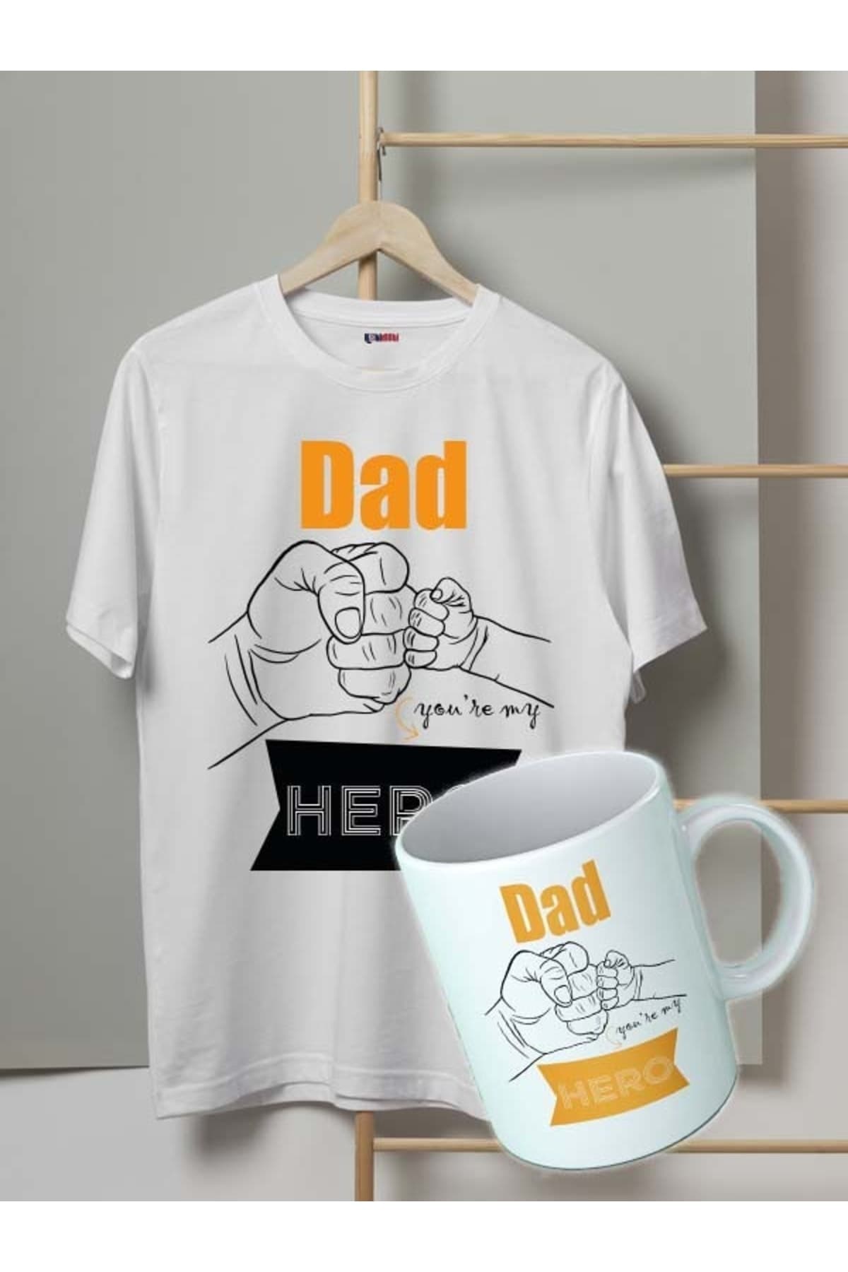 Dad Hero Baskılı Babalar Günü Tshirt-kupa Set - XL