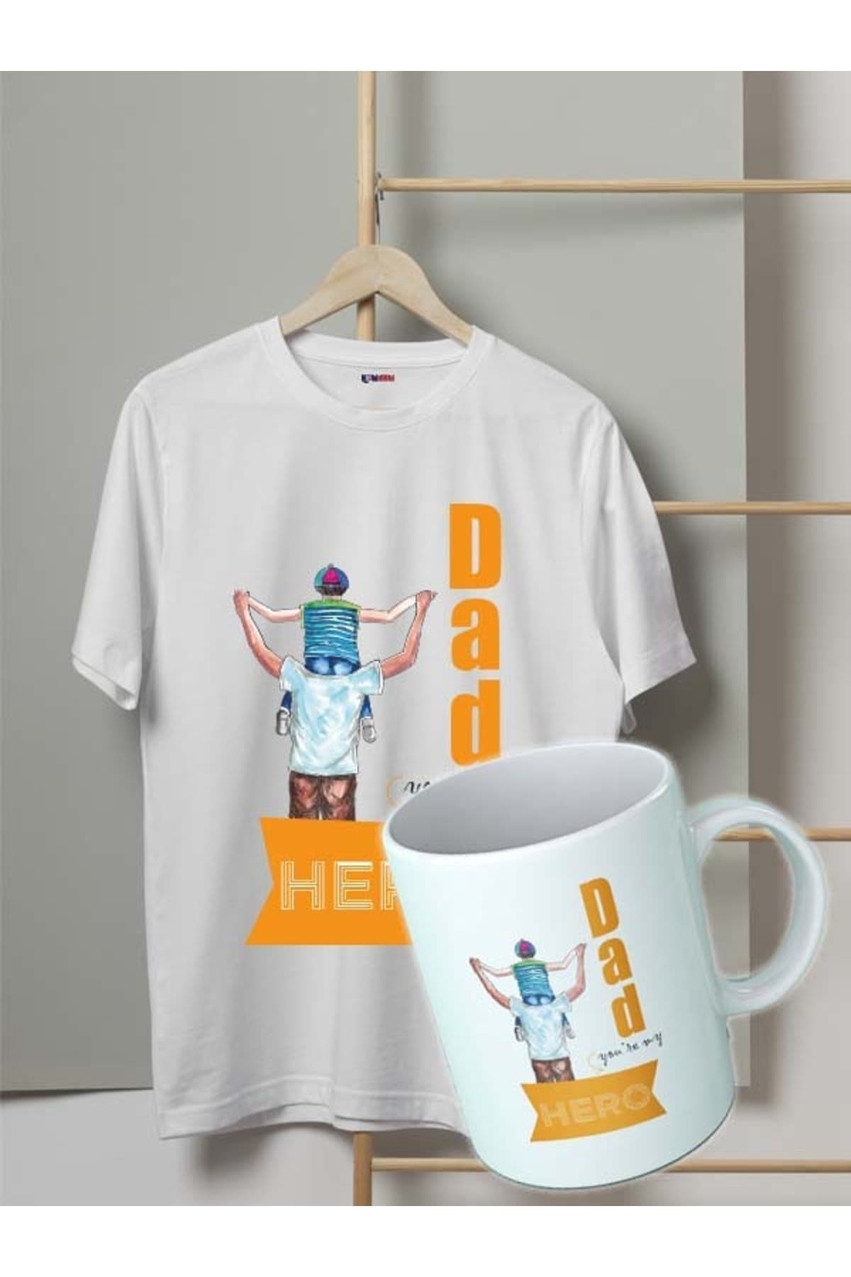 Hero-baba&oğul Baskılı Babalar Günü Tshirt-kupa Set - M