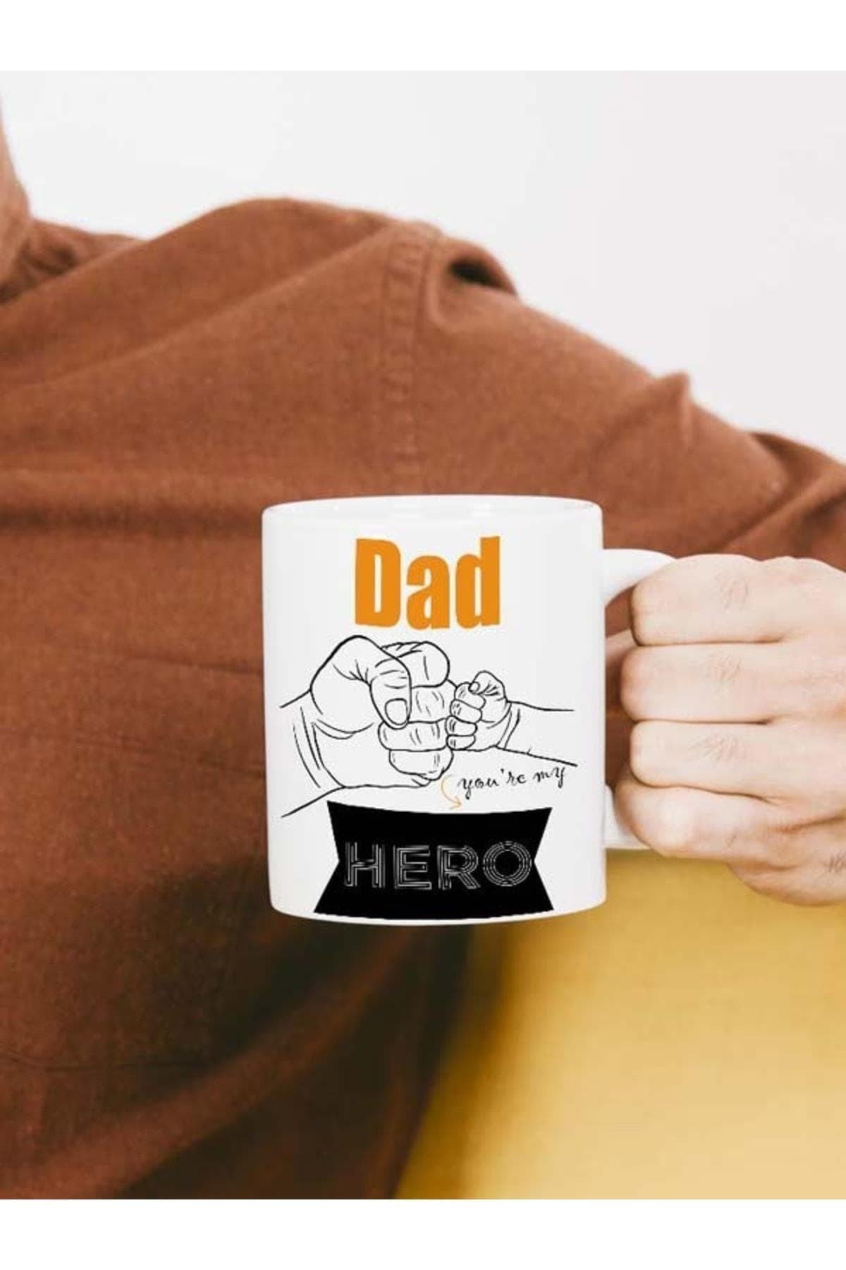 Dad Hero Baskılı Babalar Günü Beyaz Kupa