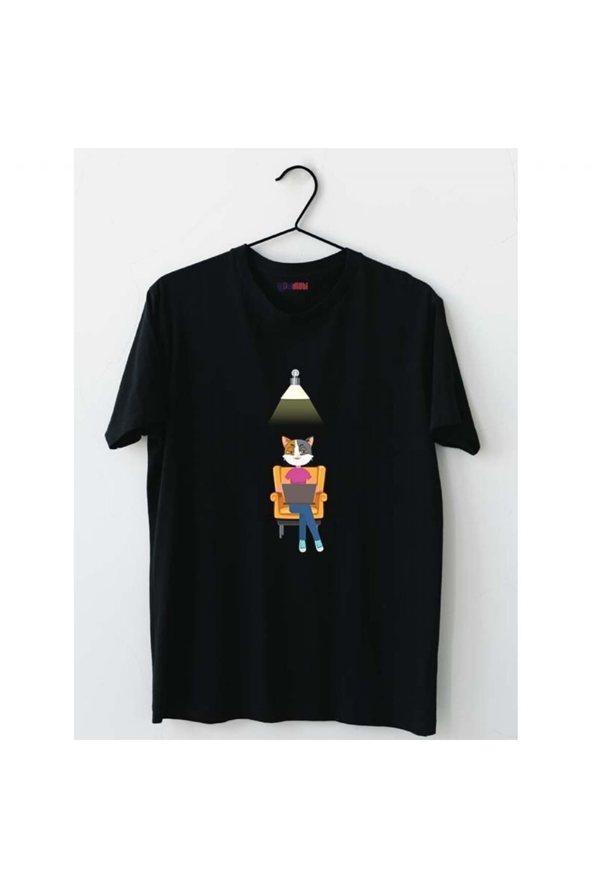 Işık Altında Kedi Baskılı Erkek Tshirt - S