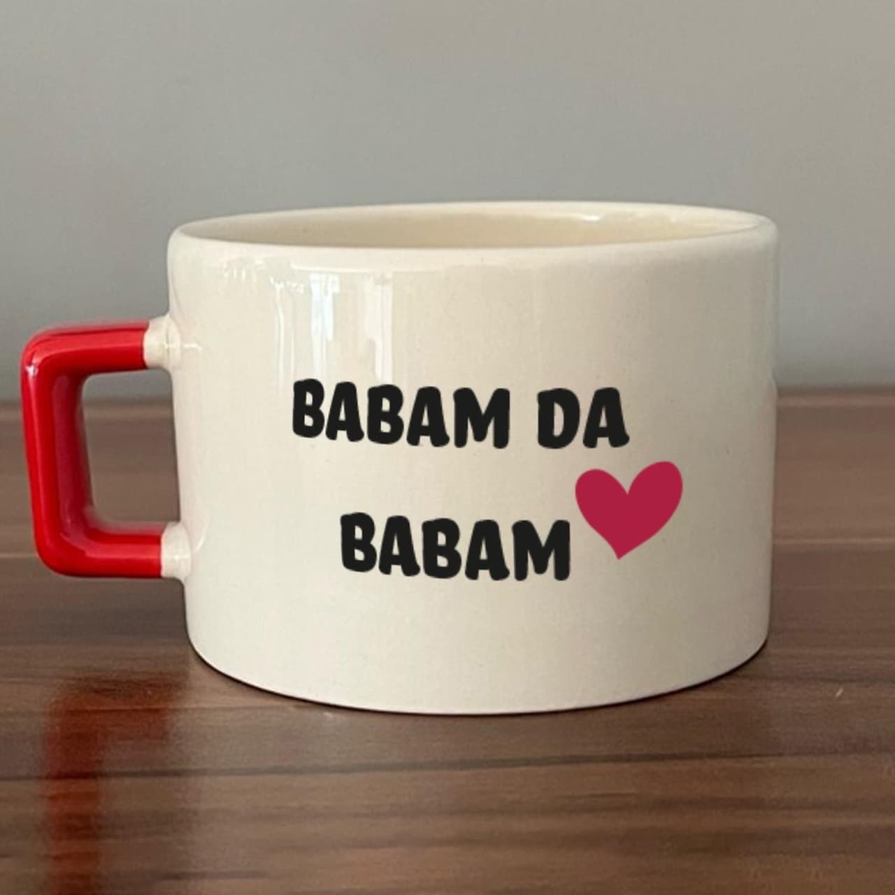 Babam Da Babam Baskılı Kırmızı Kulplu Kare Espresso Fincanı