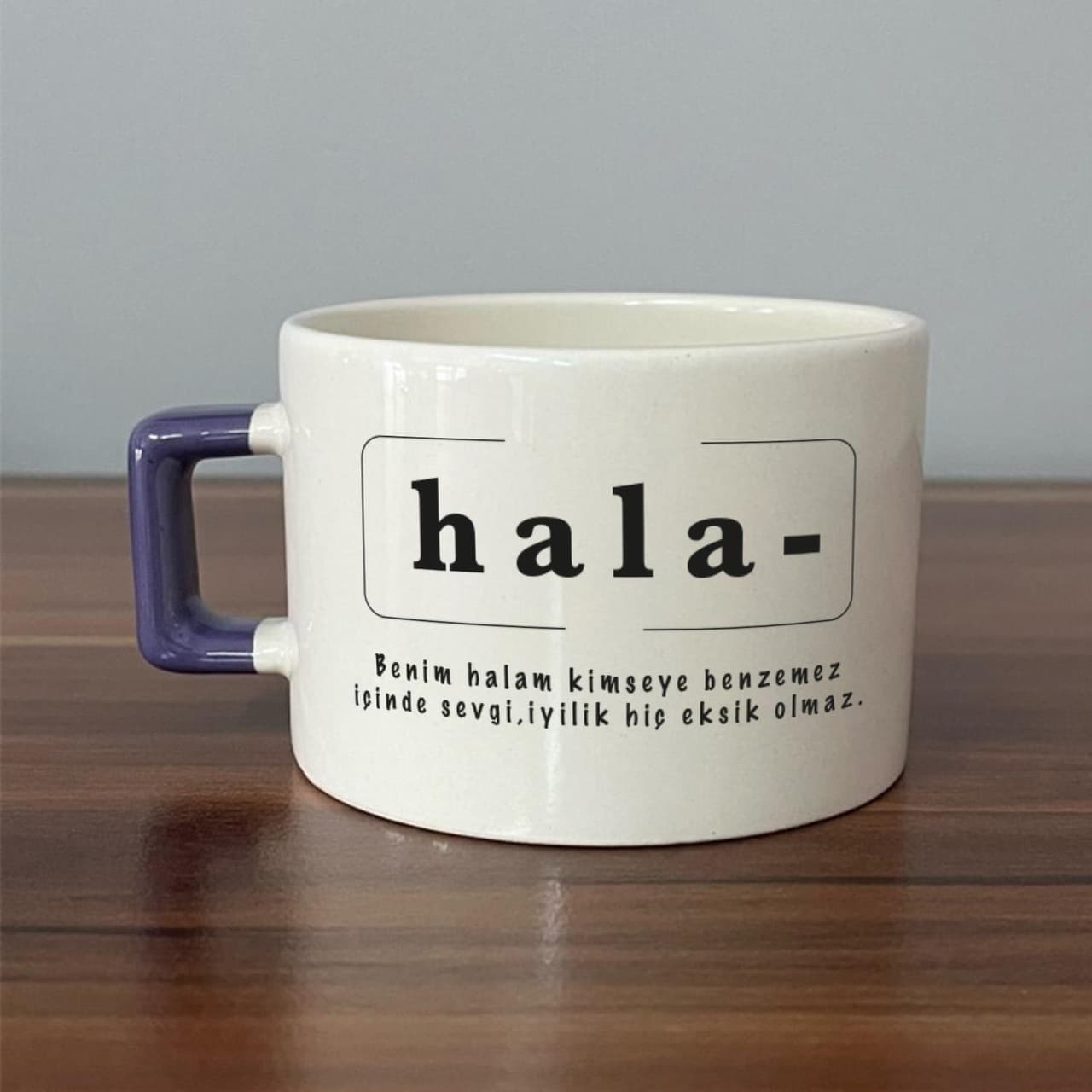 Hala Baskılı Mor Kulplu Kare Espresso Fincanı