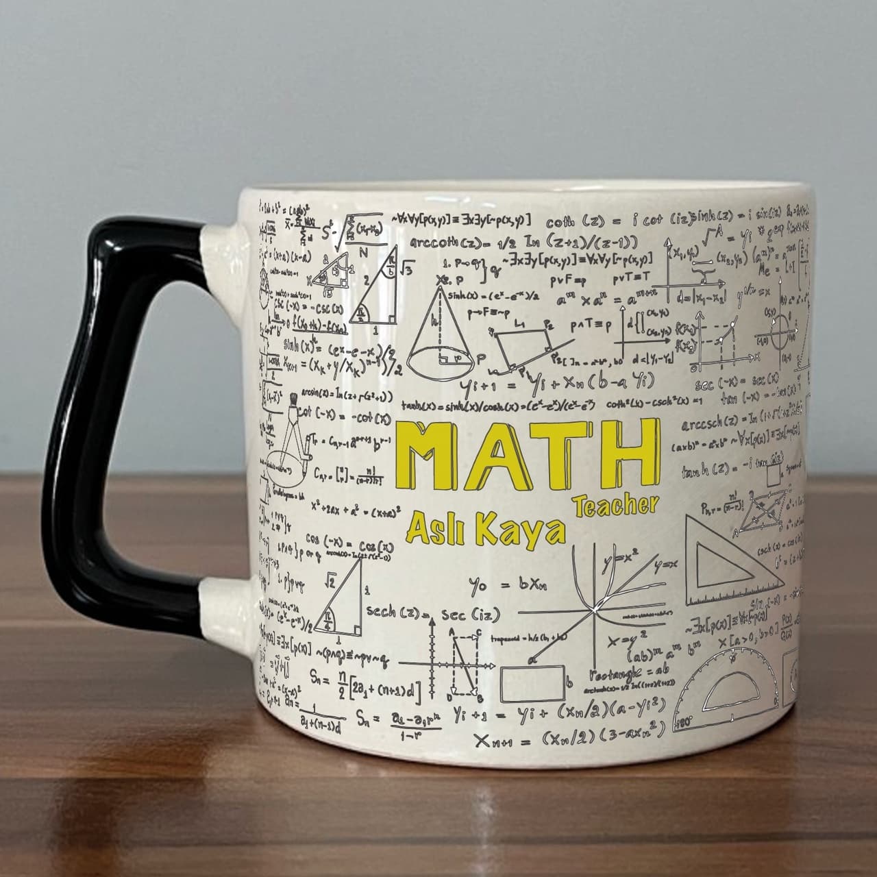 Kişiye Özel Matematik Öğretmeni Baskılı Siyah Kulplu Prime Kupa