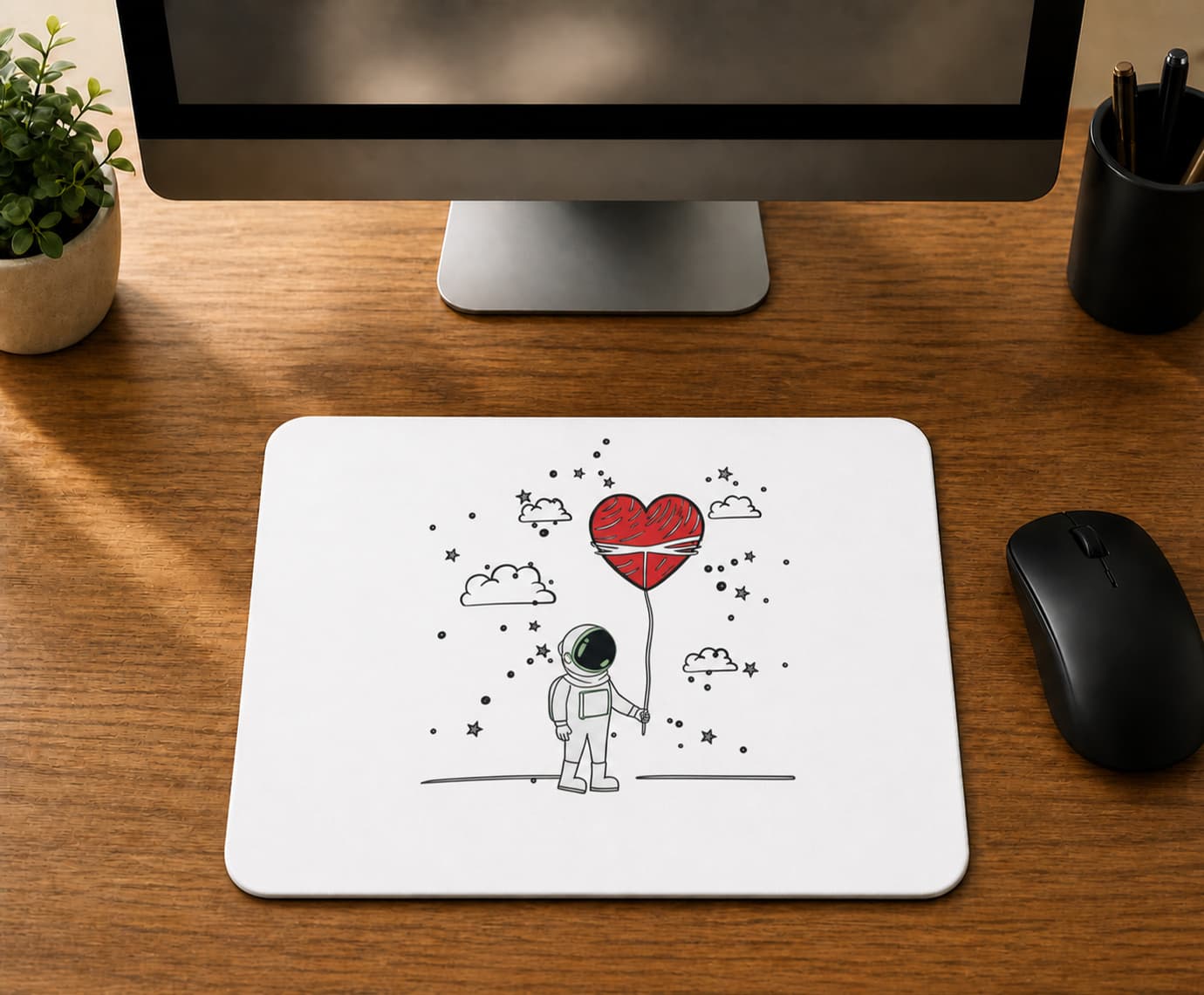 Kalpli Balonlu Astronot Tasarım - BASKILI MOUSE PAD