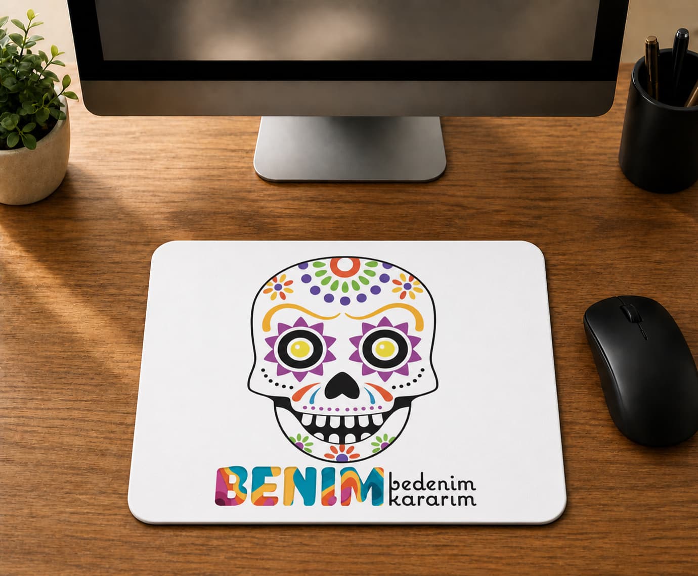 Renkli Kurukafa Tasarım - BASKILI MOUSE PAD