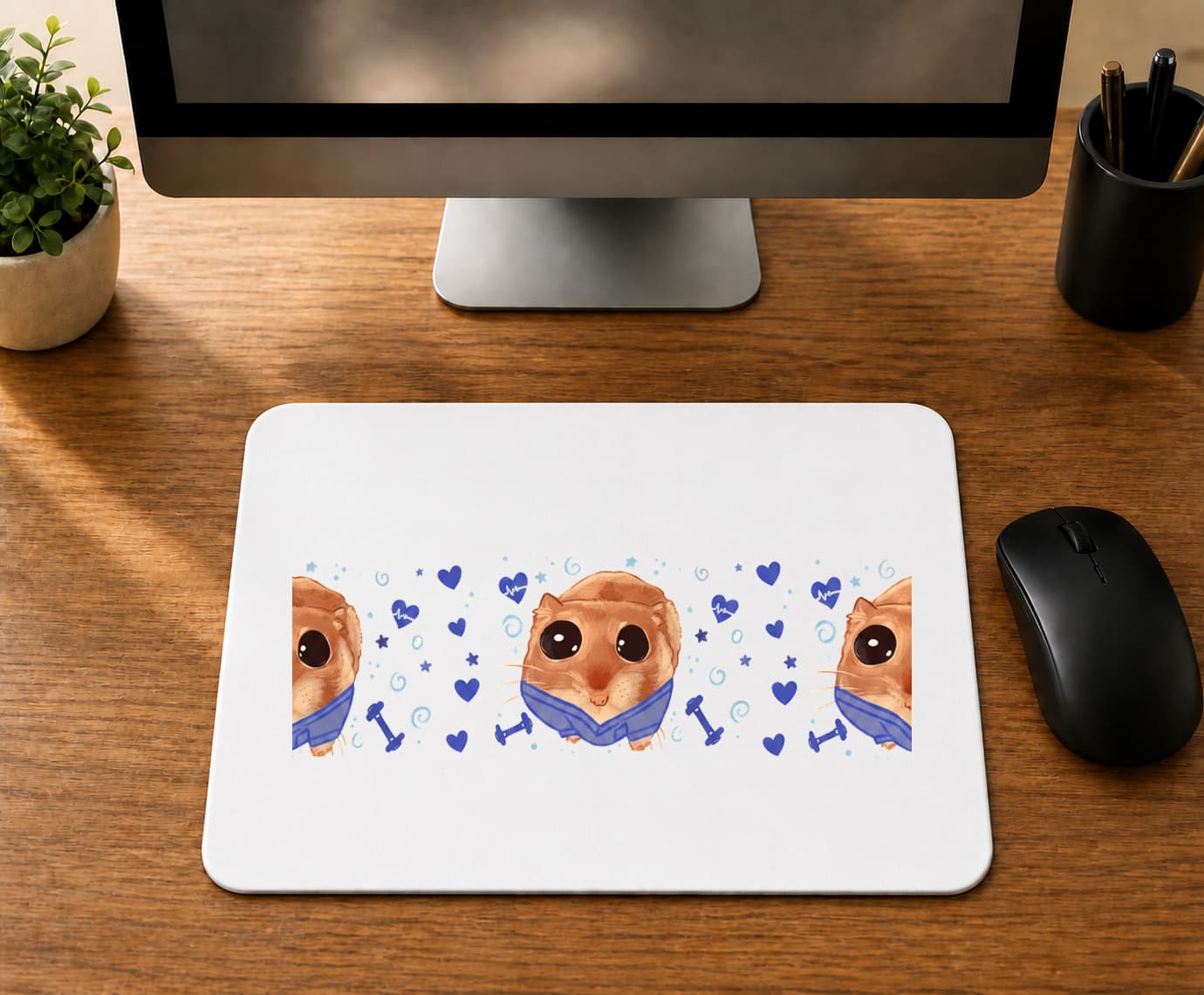 Sad Üzgün Hamster-fizyoterapist - BASKILI MOUSE PAD