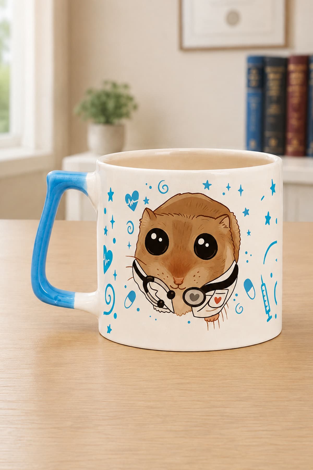 Sad Üzgün Hamster - Doktor (Doctor) Mavi Kulplu Prime Meslek Hediyesi Kupa