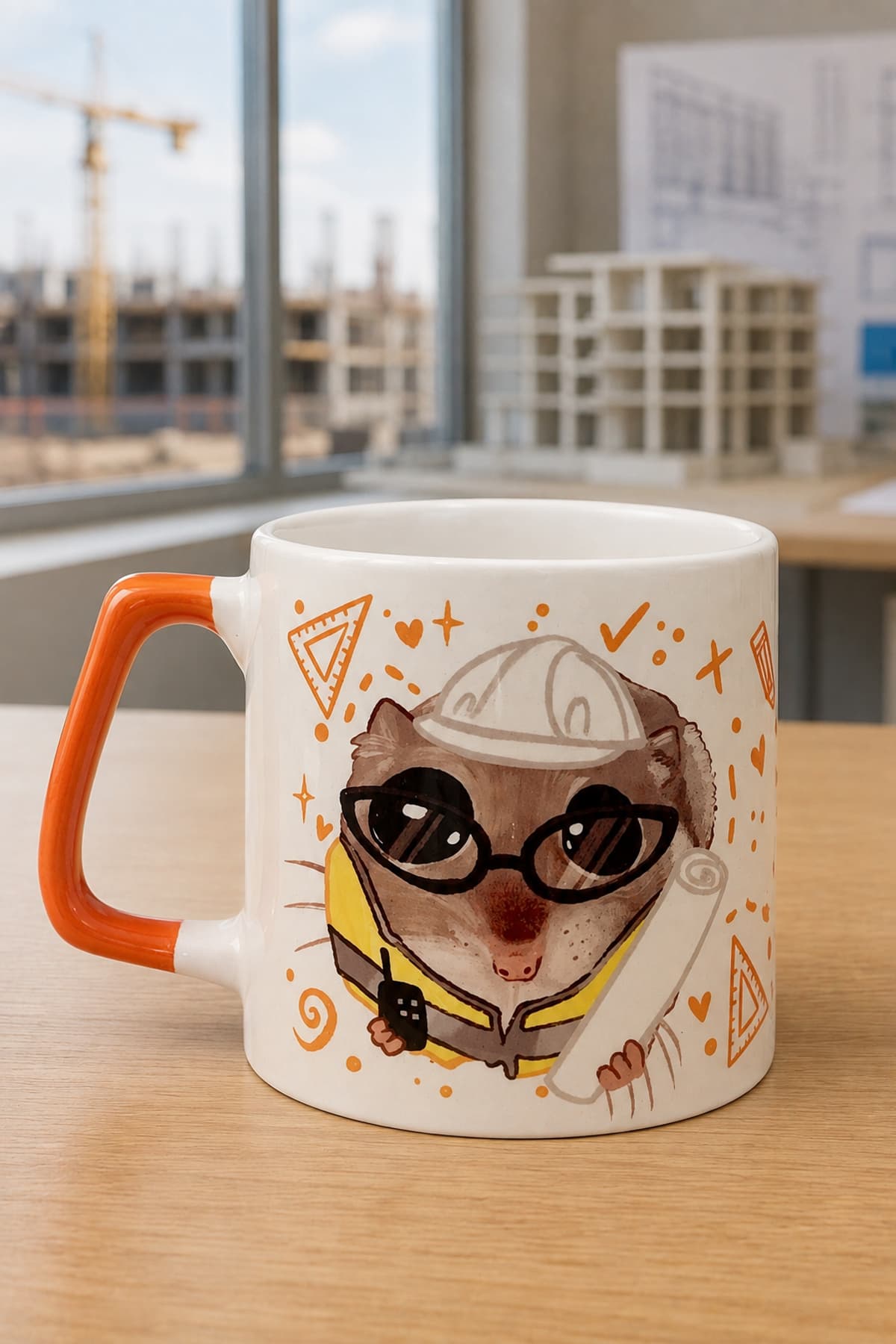 Sad Üzgün Hamster-Meslek:İnşaat Mühendisi Turuncu Kulplu Prime Ofis Hediyesi Kupa