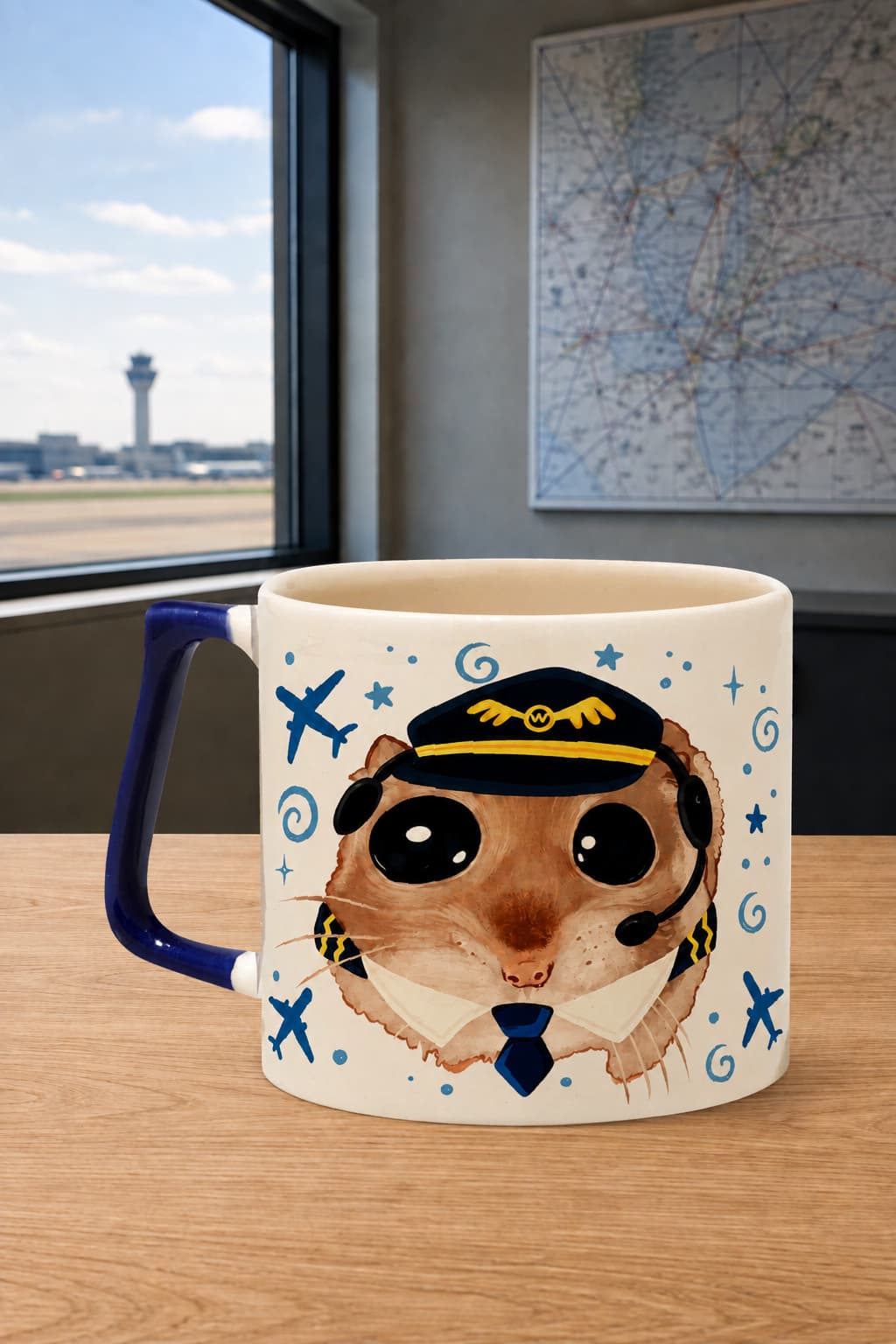 Sad Üzgün Hamster - Meslek: Pilot Lacivert Kulplu Prime Ofis Hediyesi Kupa