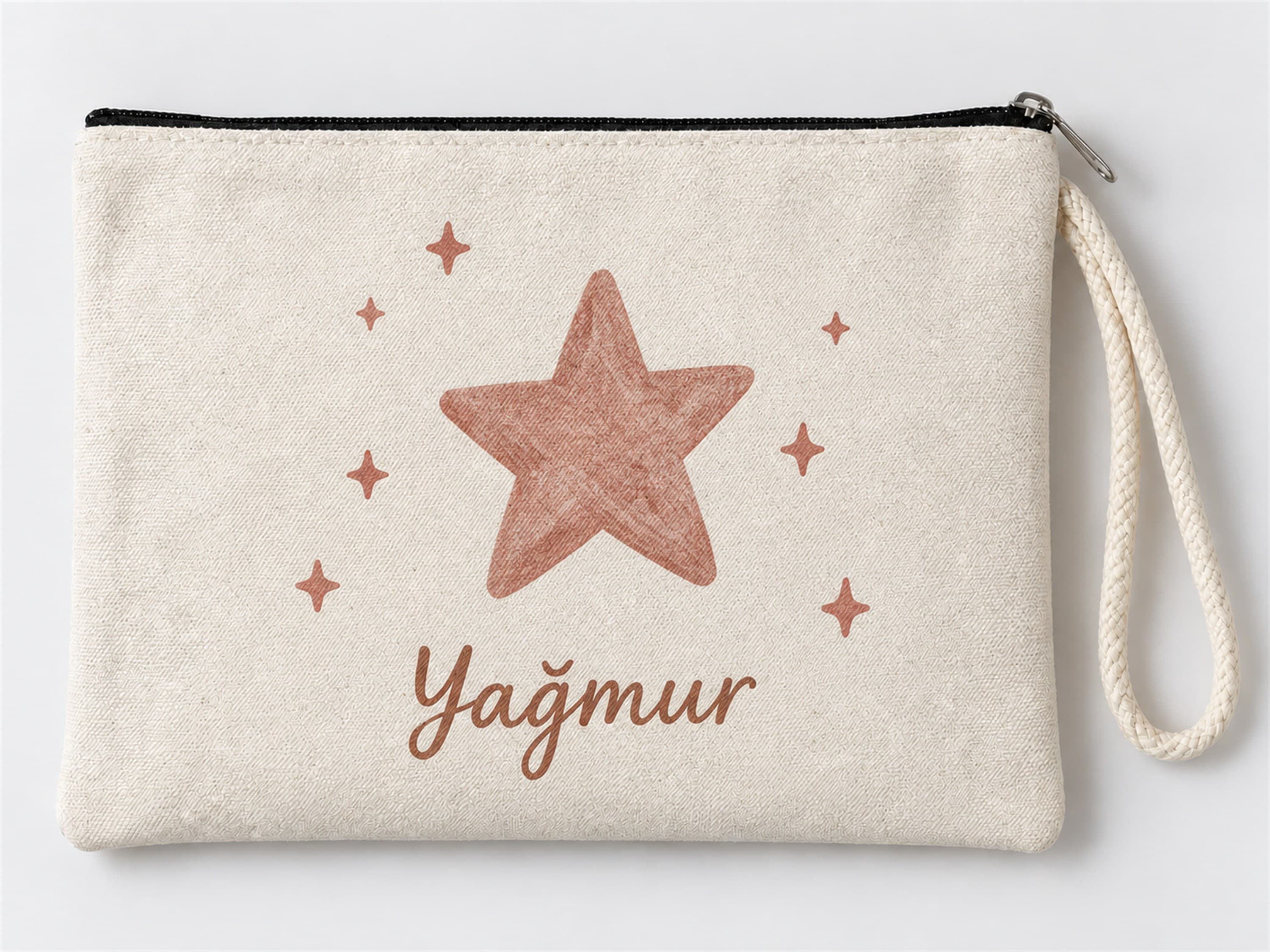 Kişiye Özel Parıltılı Yıldız Baskılı Fermuarlı Clutch Makyaj Çantası Bozuk Para Cüzdanı